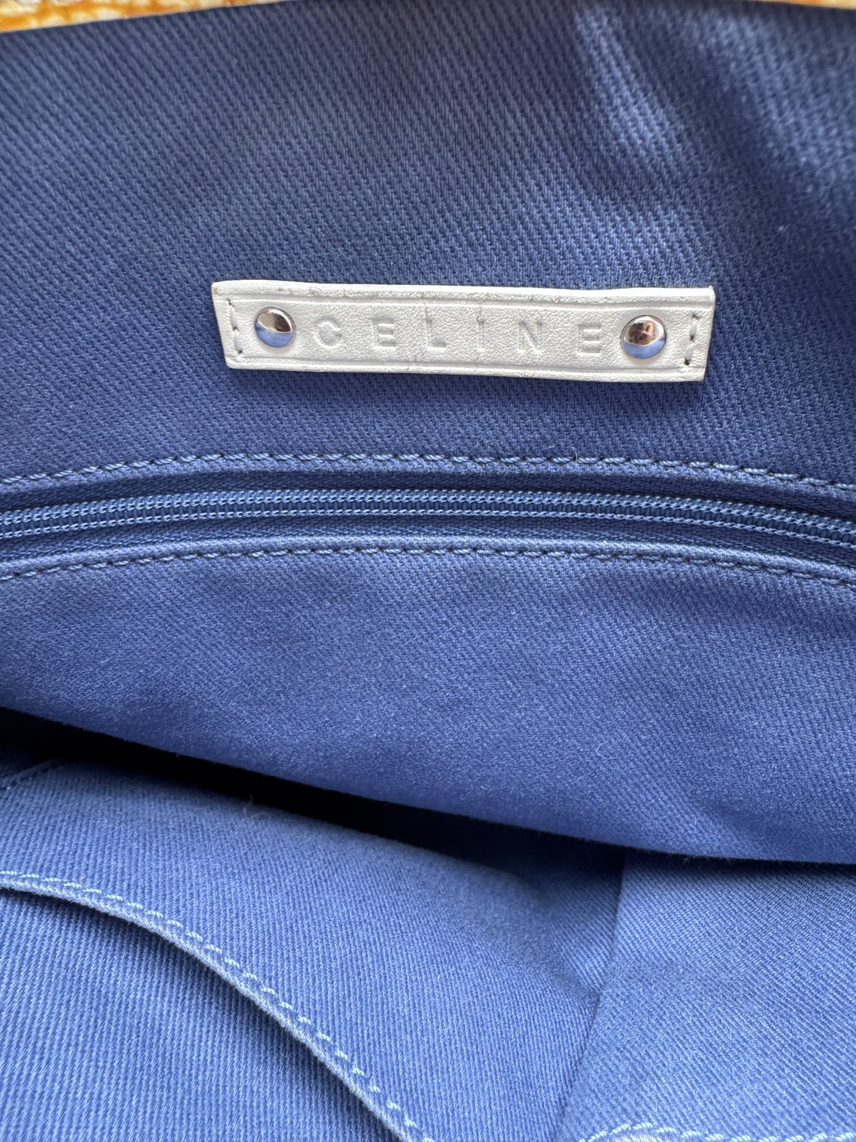 Vintage CELINE Gray Macadam Triomphe Canvas Tote Bag – Y2K Yellow Leather Trim