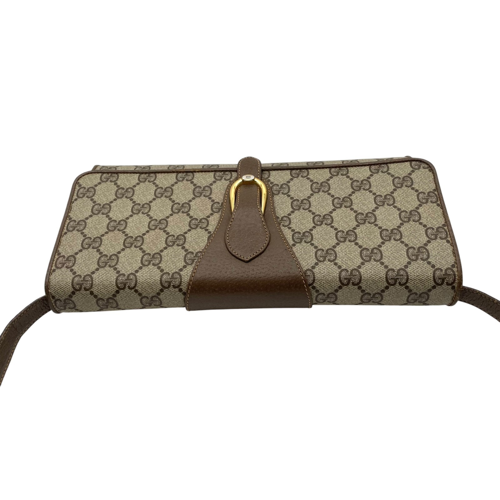 Authentic GUCCI GG Plus PVC Leather Shoulder Bag Messenger Grey Brown Gold