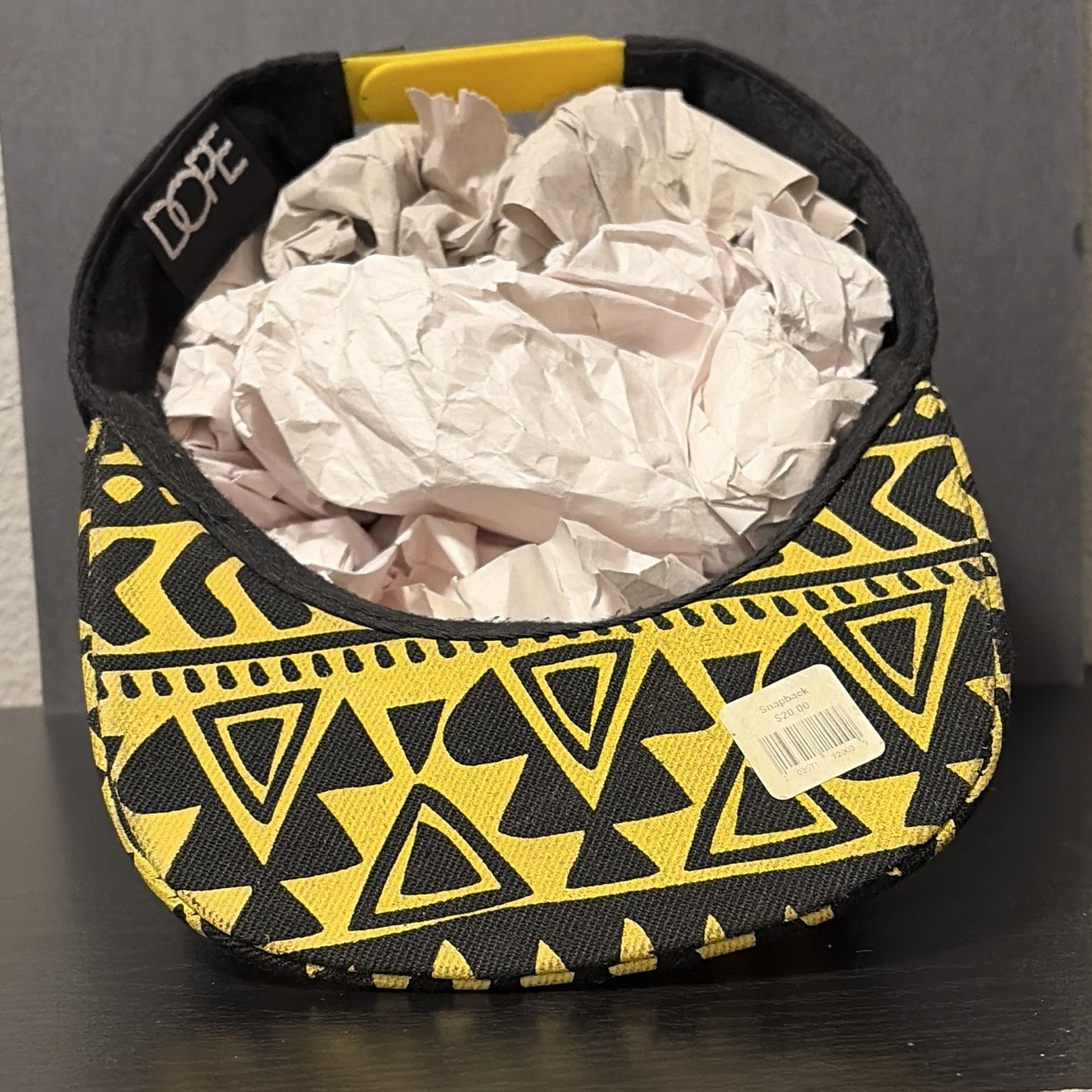 DOPE Black Yellow Geometric Brim Snapback Cap Adjustable Unisex Hip Hop
