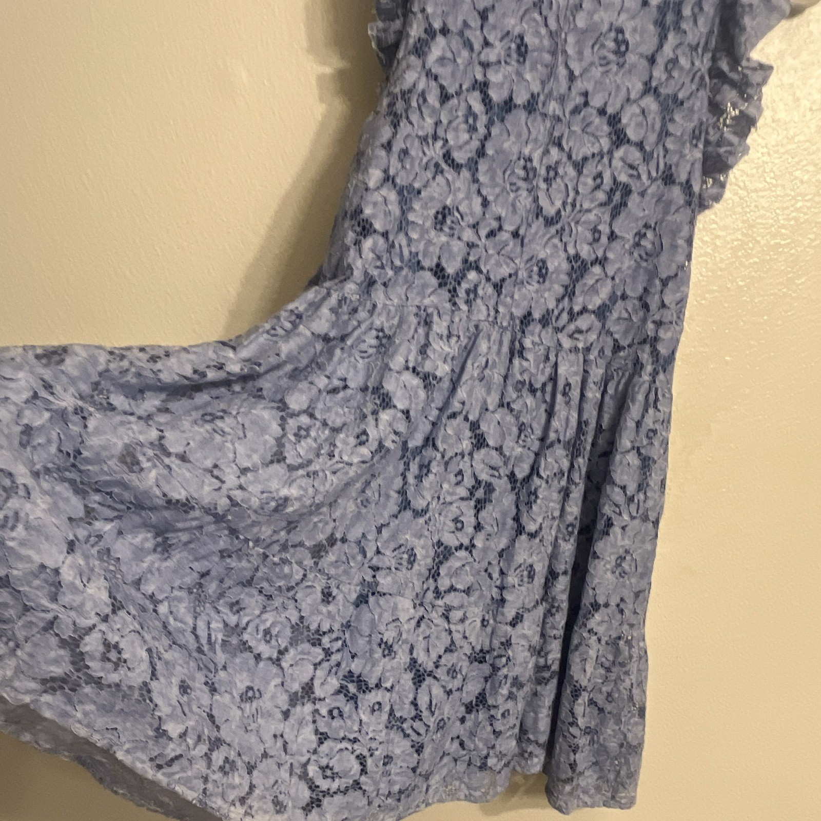 Imperial Blue Floral Lace Shift Dress Round Neck Ruffle Lined Zip M