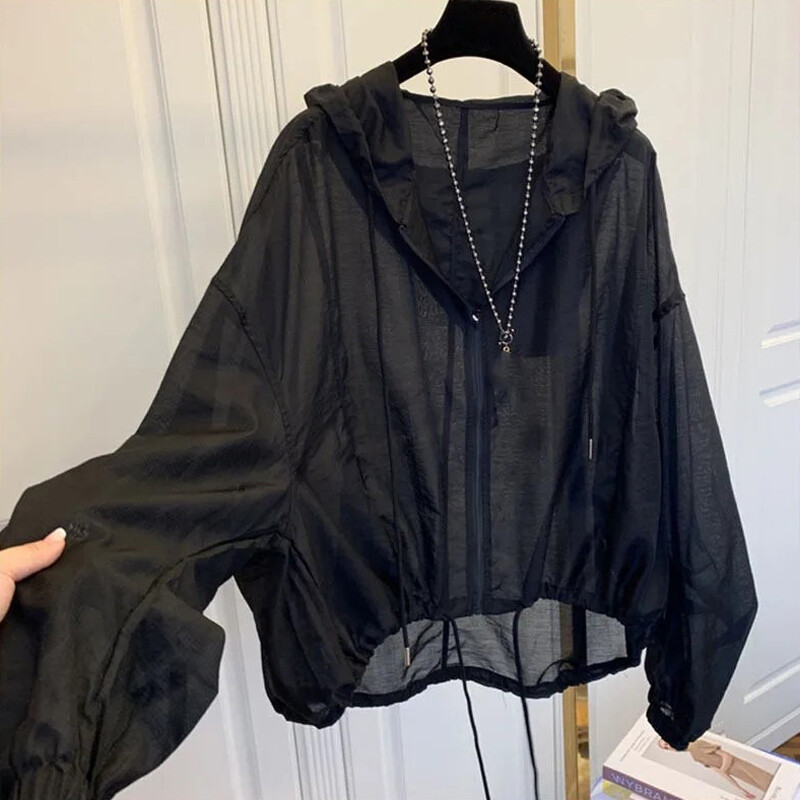 Womens Summer Sun-proof Hooded Jackets Coats Loose Breathable Lightweight Tops