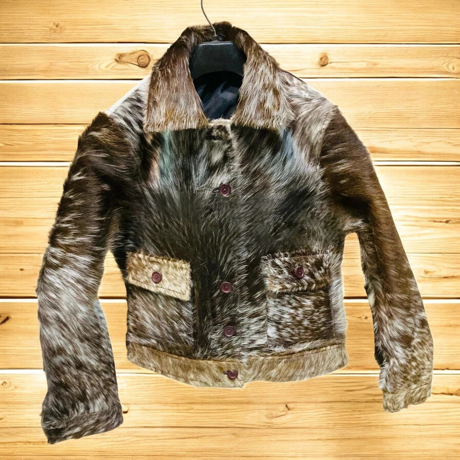 Men’s Genuine Cowhide Leather Jacket Hair-On Fur Natural Cow Skin Western jacket