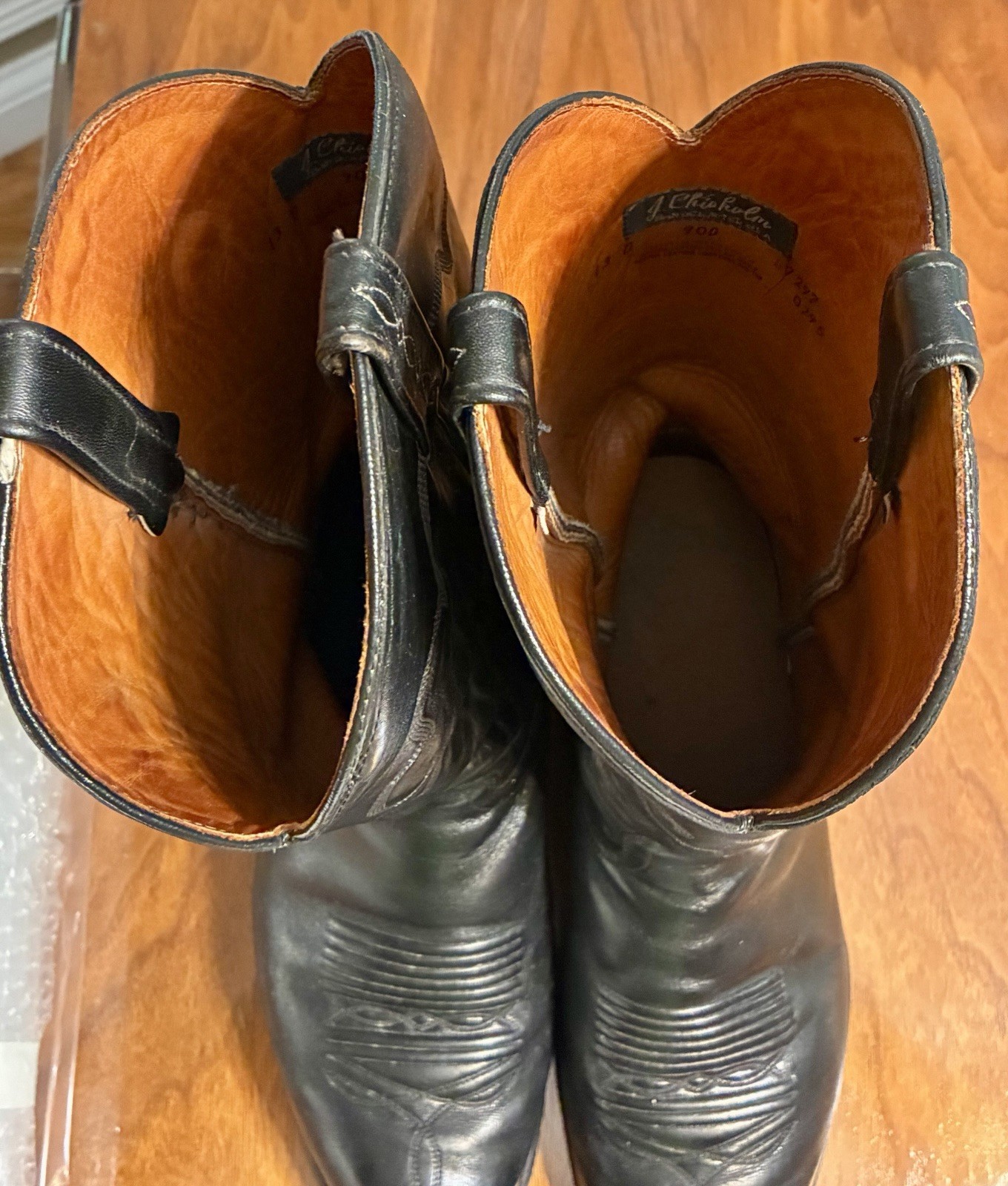 Vintage J. Chisholm Men’s Black Leather Western Cowboy Boots Size 13D USA Snip