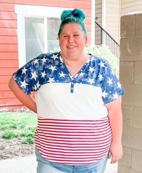 Womens Plus Size Tops 4Th of July T-Shirt 5X-Large Star – Red Striped Usa