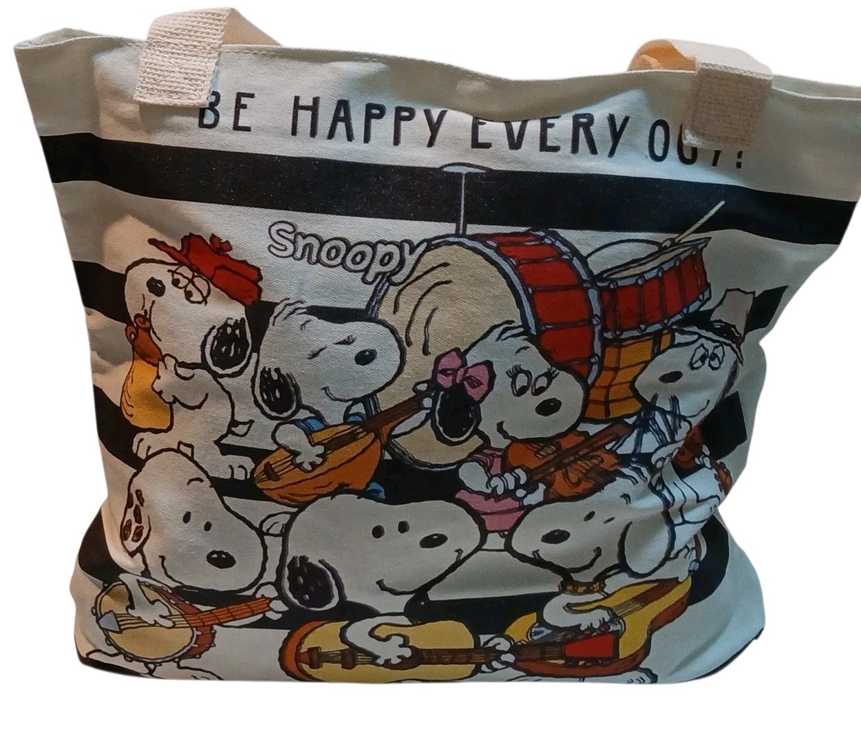 Peanuts -Large Snoopy Canvas Tote Bag,Meet Snoopy’s Family,Inside Pocket, Zipper