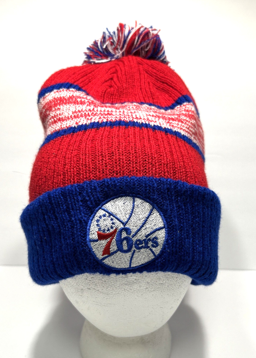 NWT KIPA FITS Red, White & Blue 76ers Foldover Beanie with Pom Pom – One Size