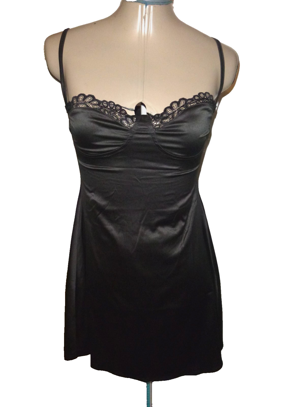Lyaner Black Polyester/Spandex Open Back Slip Dress XS
