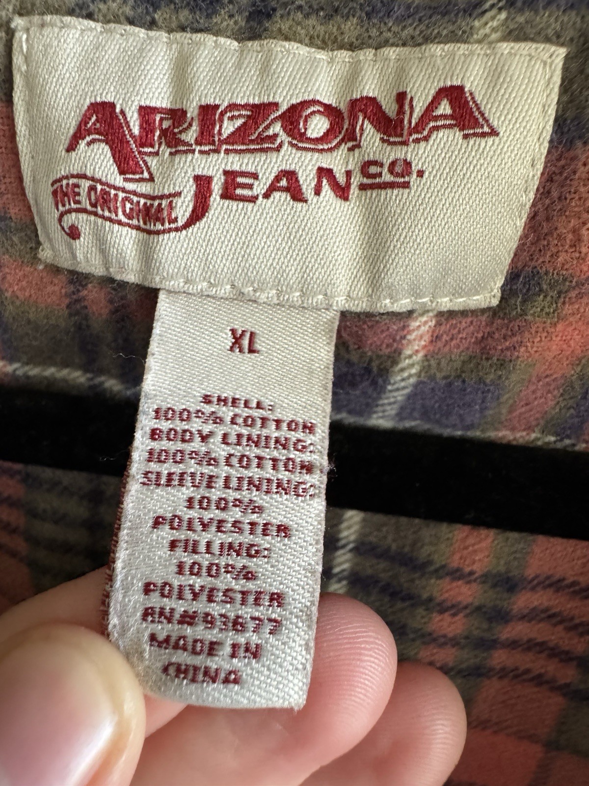 Arizona Jean Co Olive Green Utility Field Jacket Plaid Flannel Lined Size XL