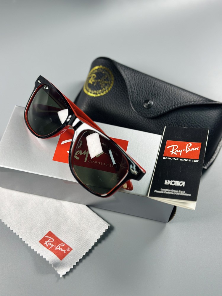 Ray-Ban Wayfarer RB2140 Black Red Edition Sunglasses Green Lenses & Accessories