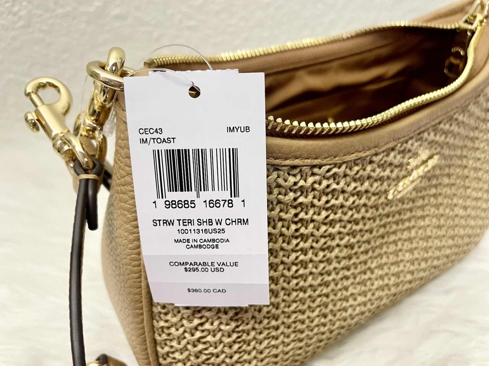 Coach CEC43 Teri Shoulder Bag With Charm straw/Im/Toast Leather NWT