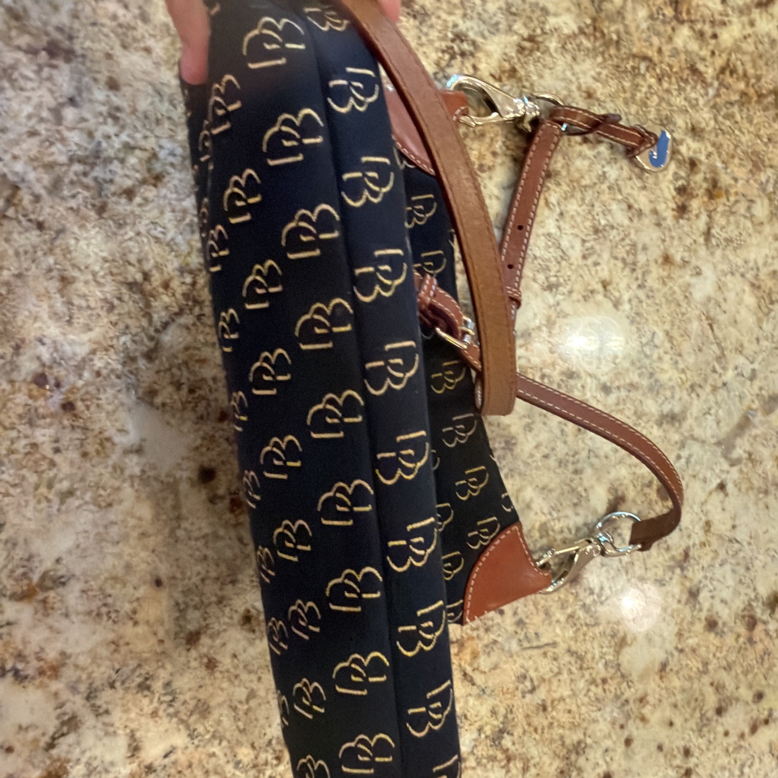 Dooney & Bourke Florentine Medium Black Brown Crossbody Jaquard Canvas Leather