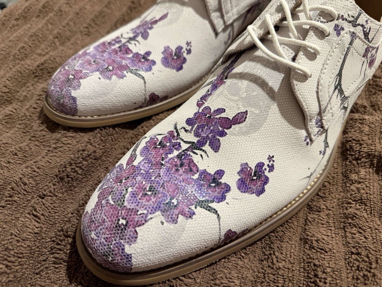 Stacy Adams Shoes Men’s Leather Upper Floral Lace-Up Oxford White Purple 10.5 M