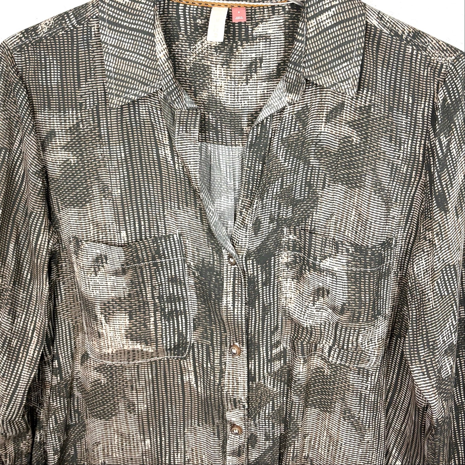 Anthropologie Pilcro Button Down Geometric Stripe Viscose Hand Wash Size Small