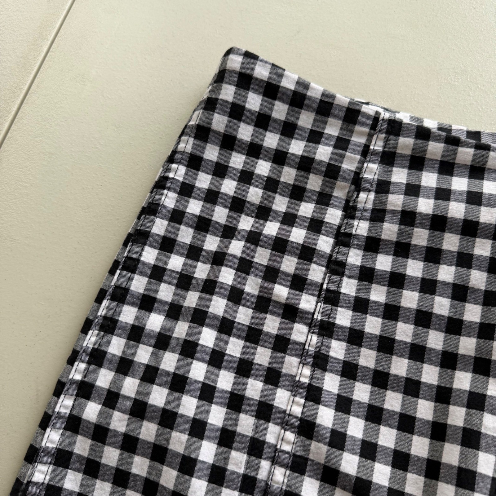 Free People 12 Black White Gingham Checker Plaid Modern Femme Novelty Mini Skirt
