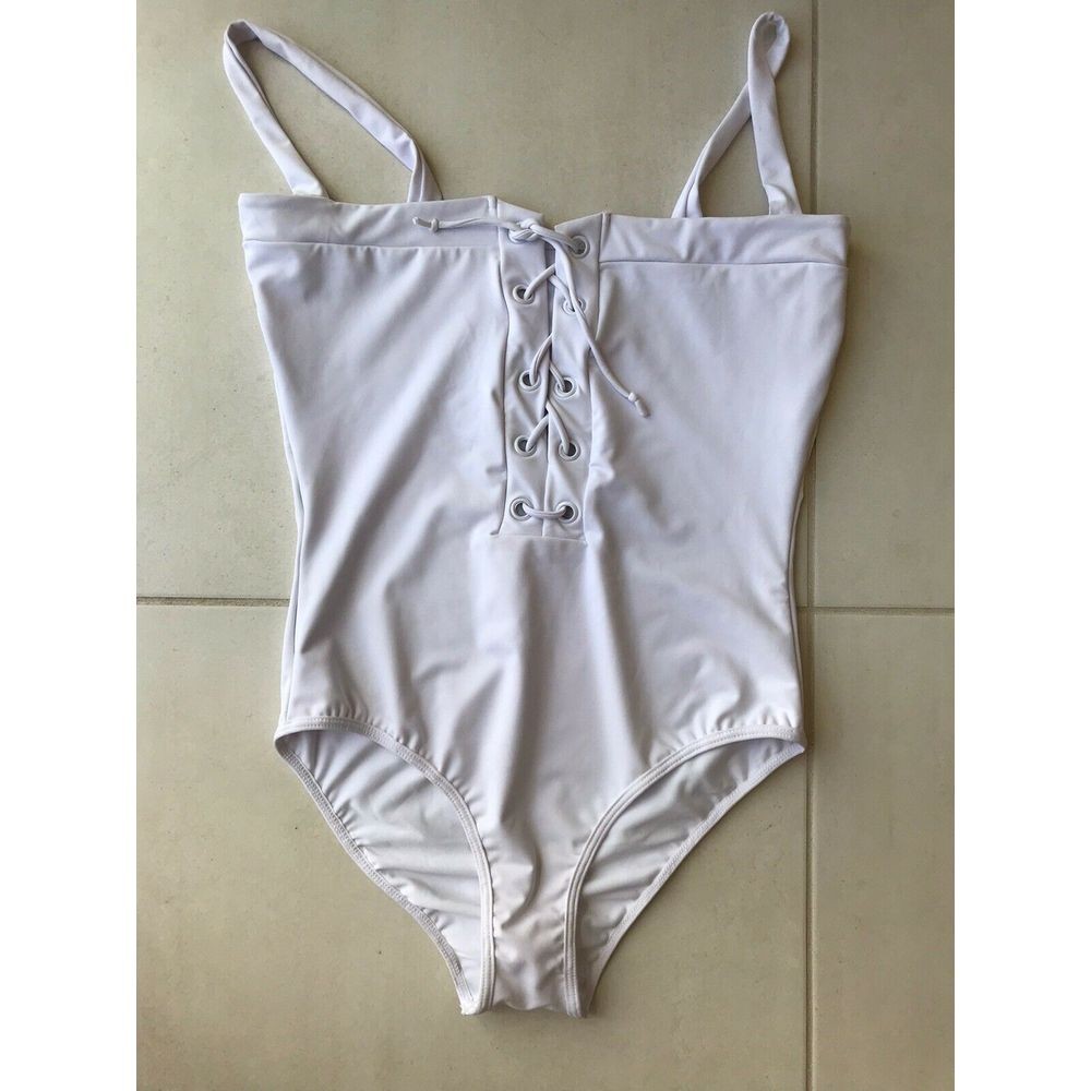 C Apparel Swim Women M One Piece Swimsuit Lace Up Swimwear White
