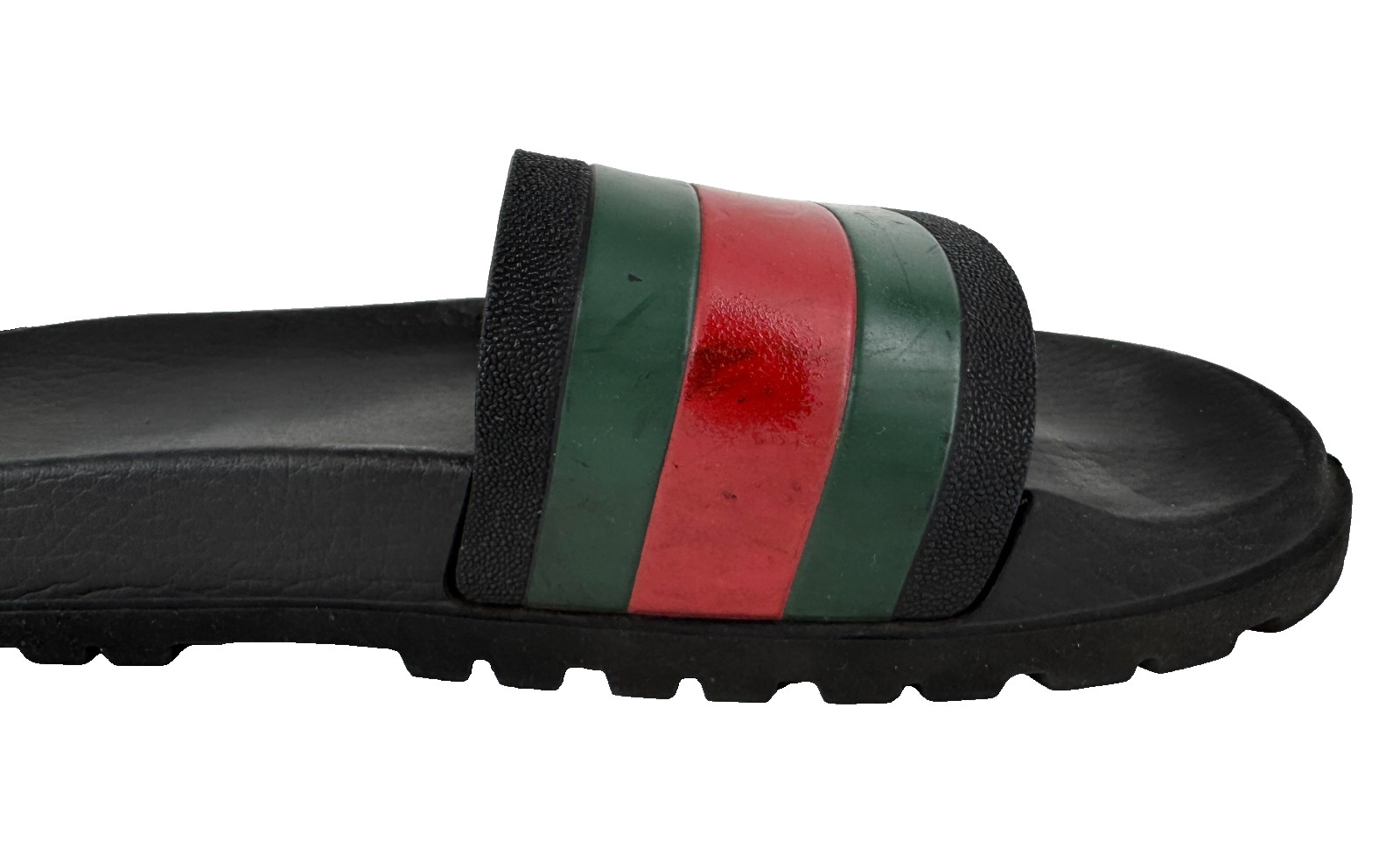 $510 Gucci Auth Men Black Web Rubber Pool Slides 9.5 US 9 UK 43 EU Sandals Shoes