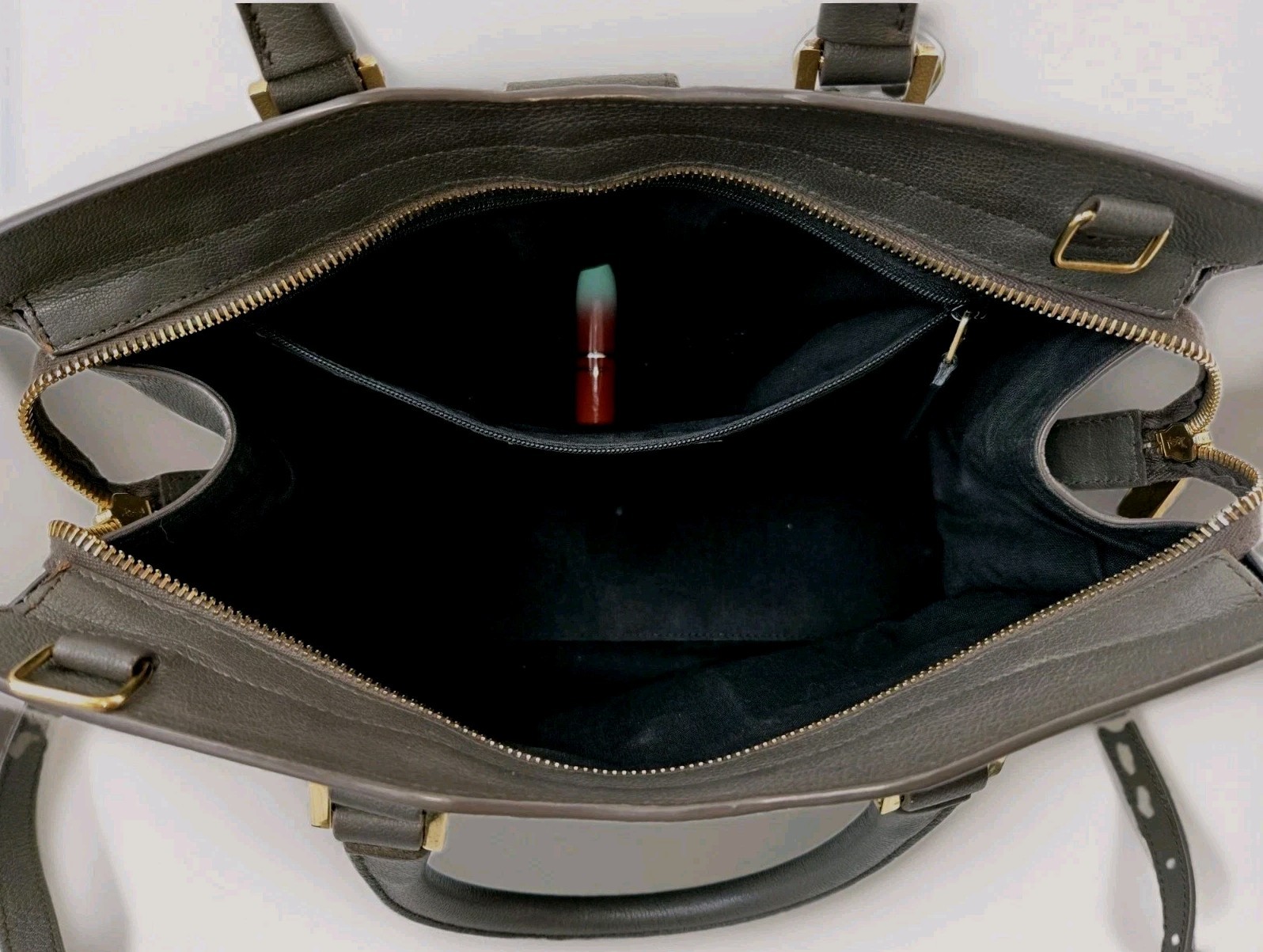 Authentic YVES SAINT LAURENT YSL Cabas Chyc 2way Bag Purse Dark Grey Leather
