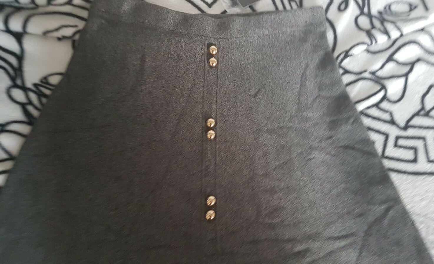 BNWT GREY ATMOSPHERE PRIMARK SKIRT WITH GOLD BUTTONS SIZE 12UK STRETCH WARM TAG