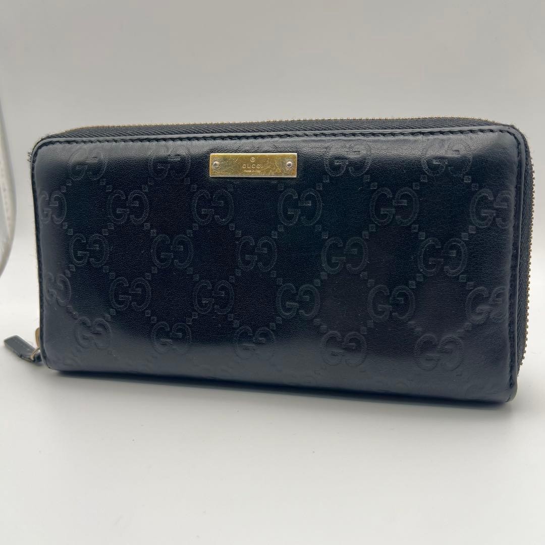 Gucci GUCCI Long Wallet Round Zipper GG Embossed Plate Logo