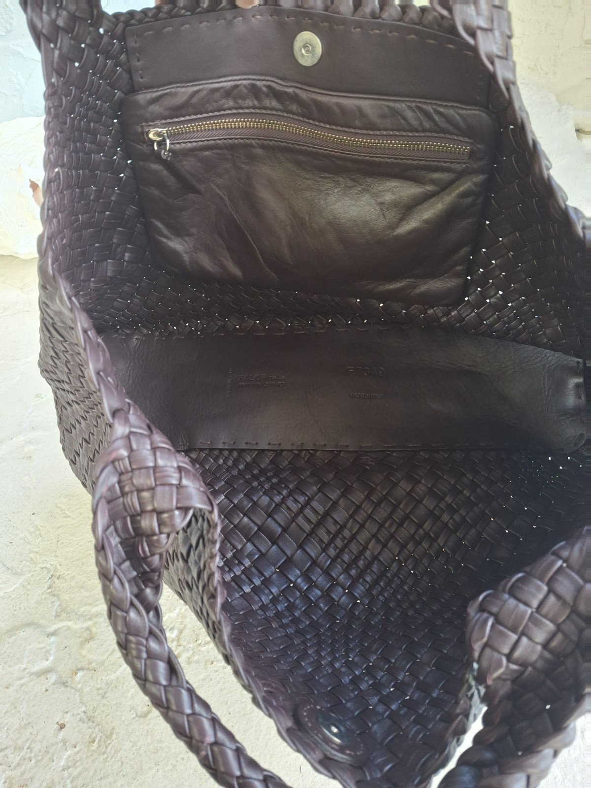 FALOR Large Firenze Hand Woven Dark Brown Tote Bag F7348 Made in Italy