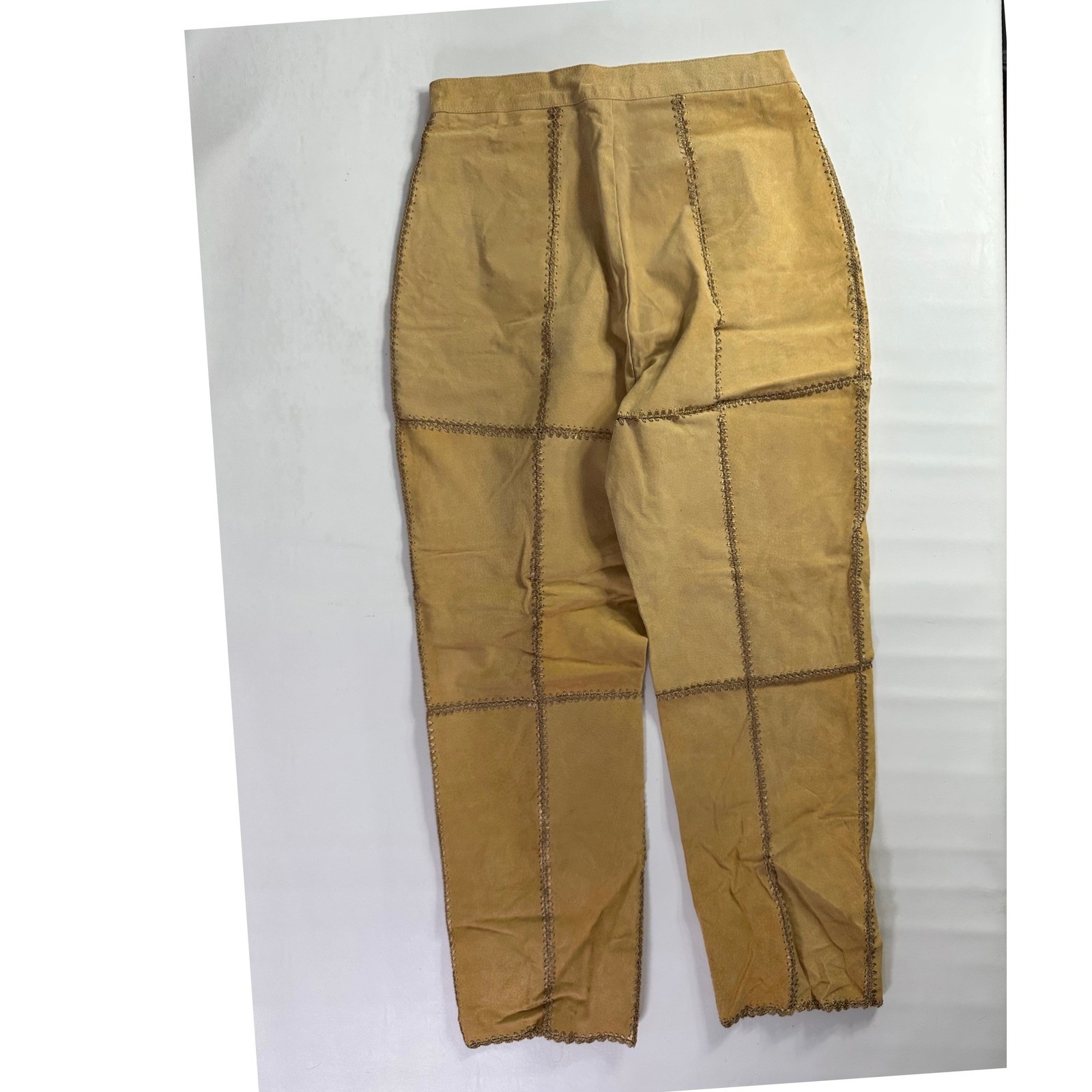 SMH Vintage Y2K Sz 14 30″ Waist Suede Patchwork Western Leather Pants Boho Flare