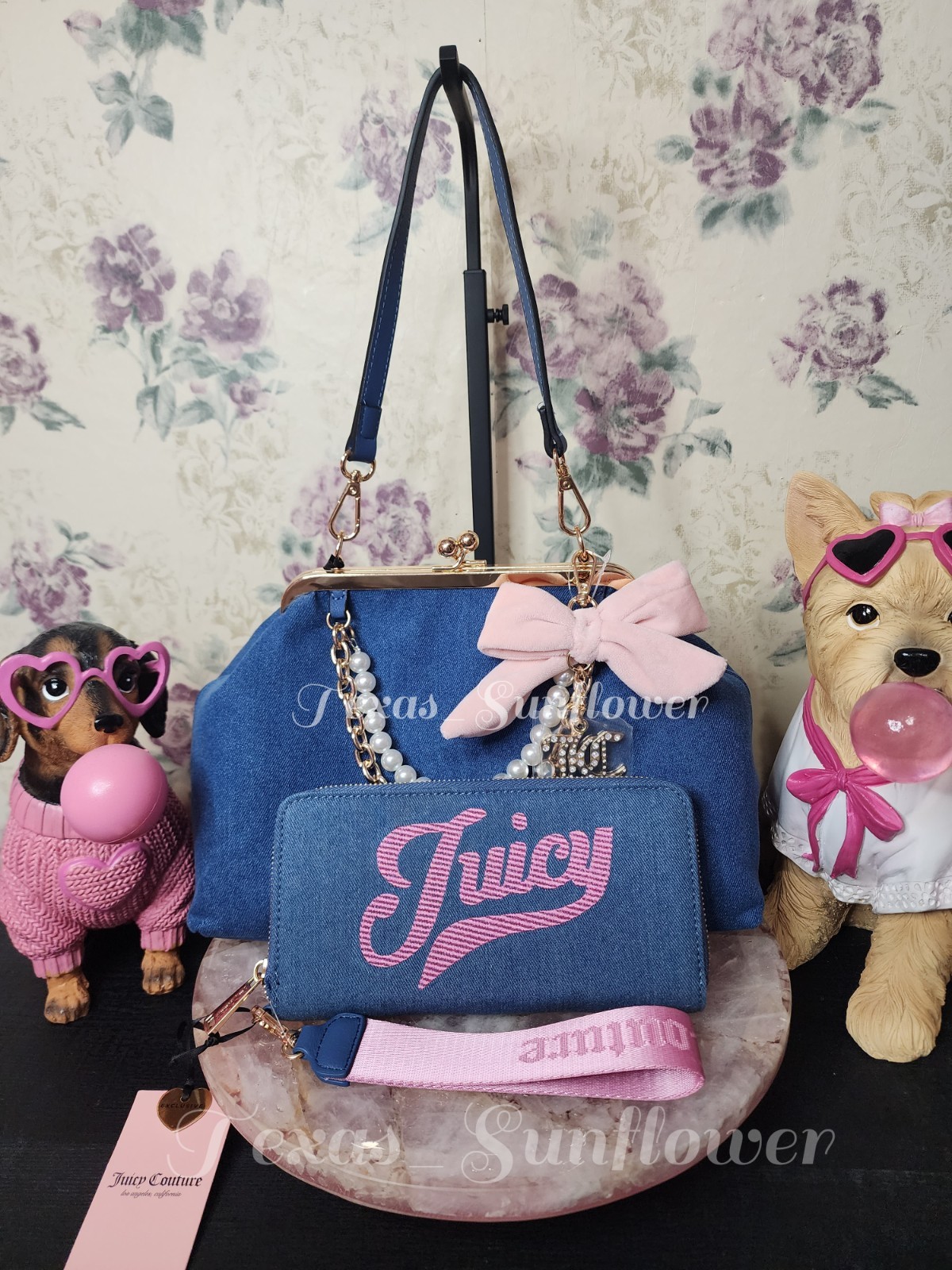 Juicy Couture Fashion Items Charm Haus Kisslock Clutch & Matching Wallet Denim