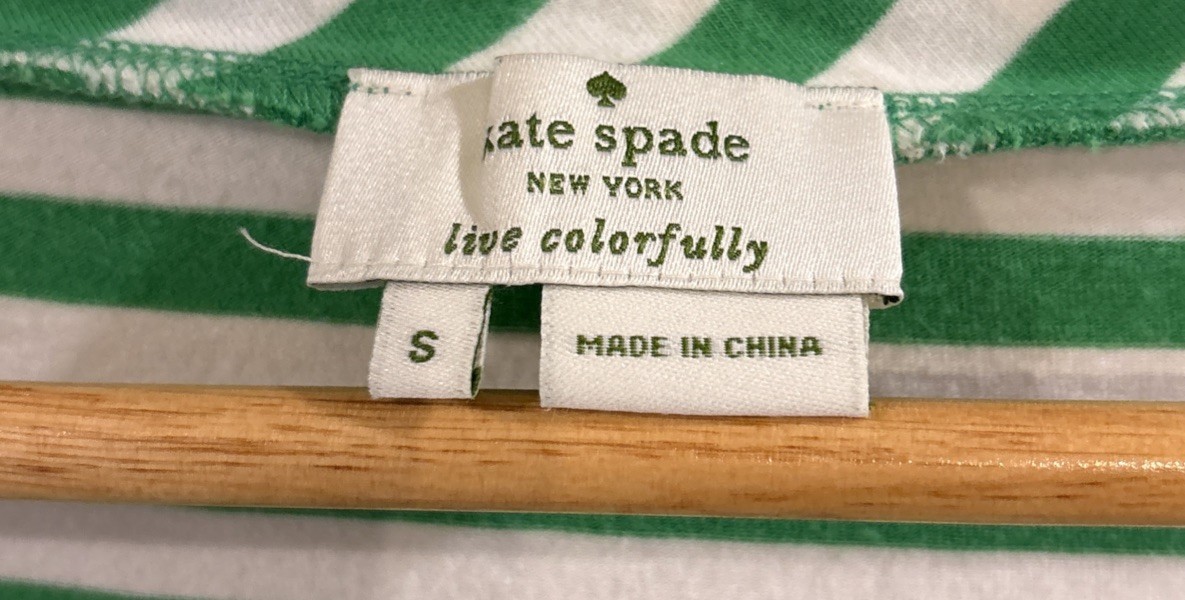 Kate Spade Top Womens Small Green White Stripe Stretch Knit Cotton Tank T-shirt