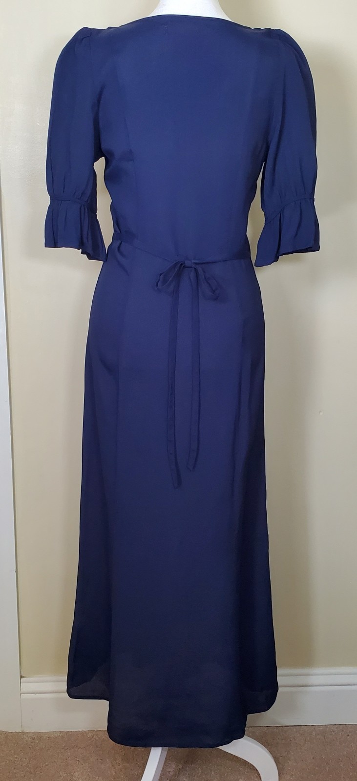 Christy Dawn Lennon Dress Midnight Navy Blue Small Semi Sheer Guazy Midi Maxi