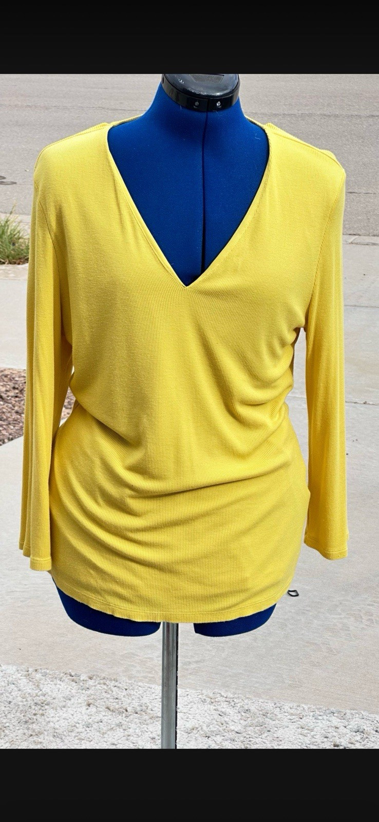 I.N.C. International Concepts Yellow Solid V-Neck Knit 3/4 Sleeve Top XL