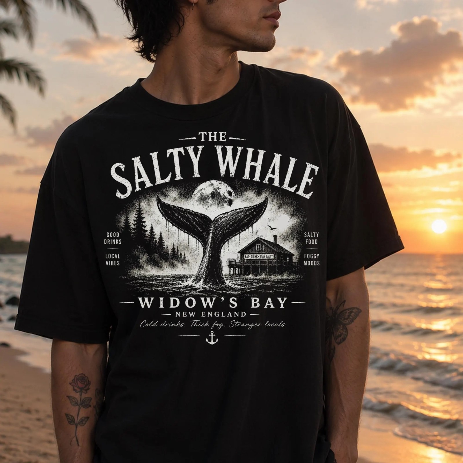 The Salty Whale Widow’s Bay Nautical Whale Graphic Tee T-Shirt