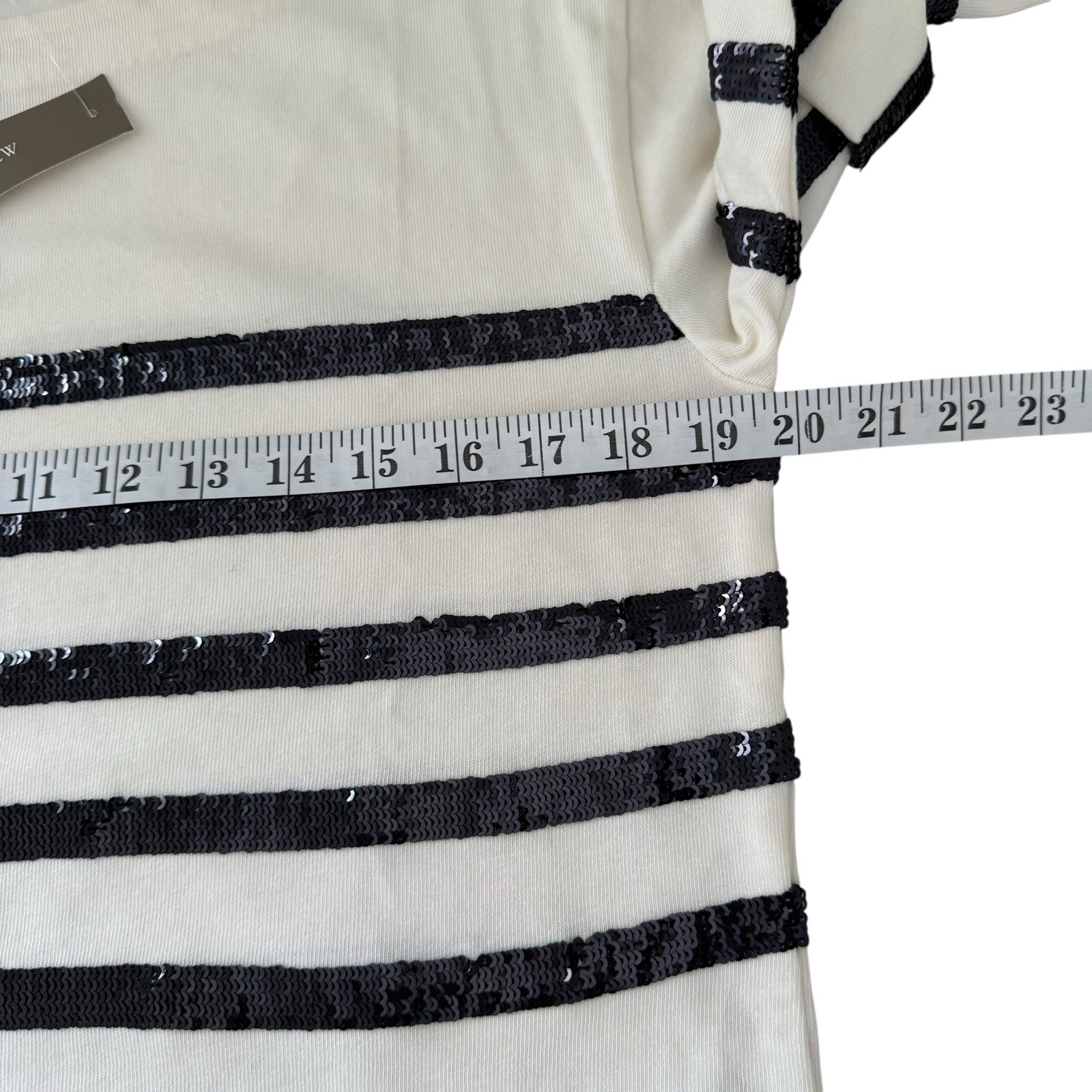 J Crew Mariner Jersey Cropped Boatneck Sequin Top Womens SZ XS Black White NWT