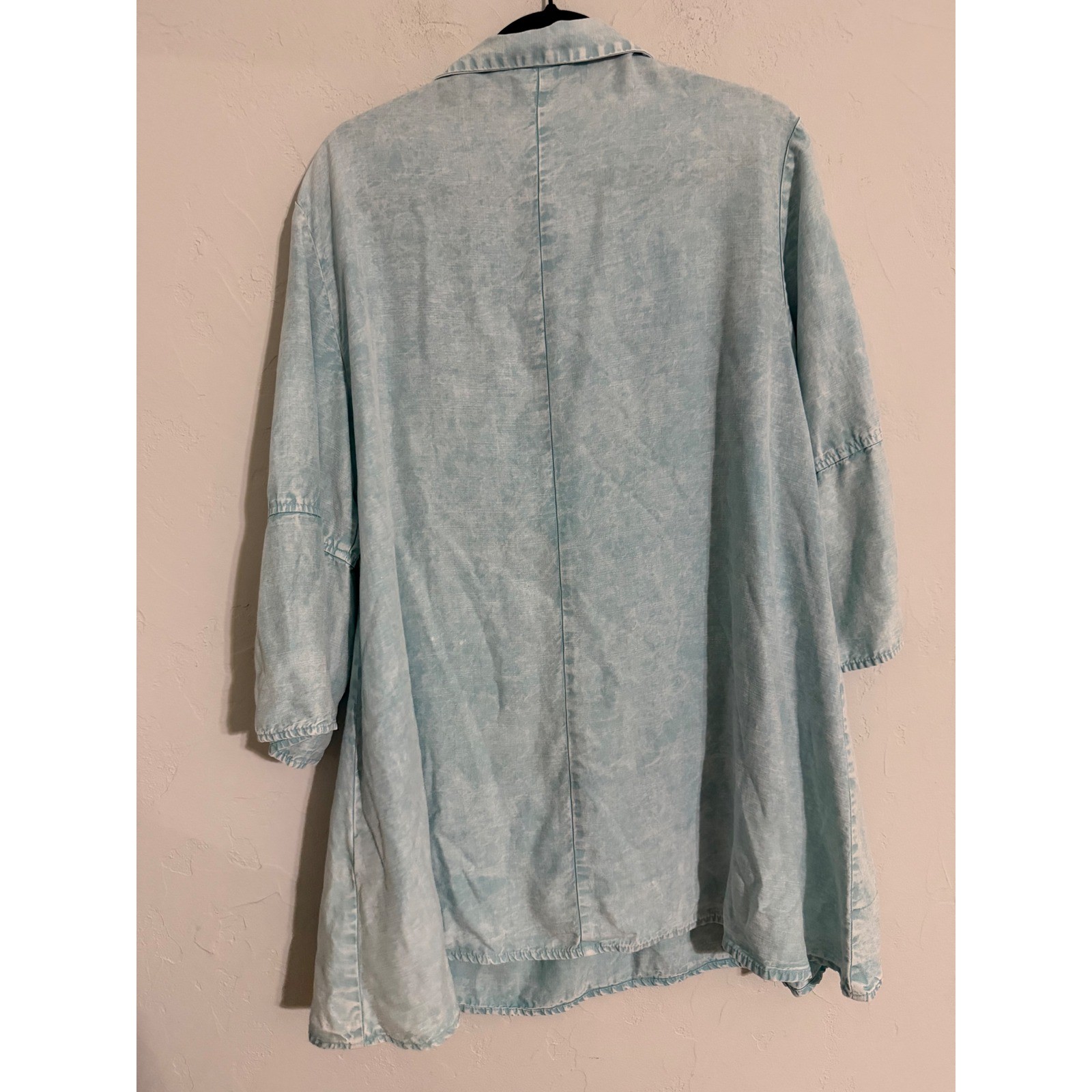 Sooniya Womens Light Blue Acid Wash Tencel Cotton V-Neck Tunic Top or DressLarge