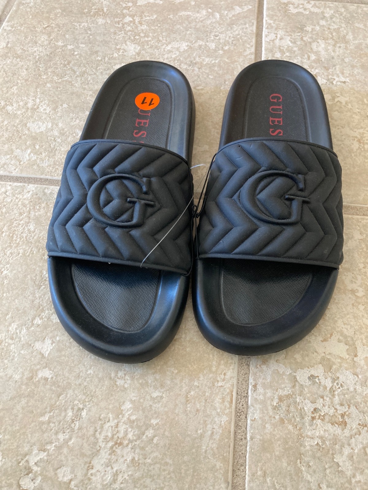 Guess Men’s Slide Sandals Size 11 Black Logo Casual Slip On New