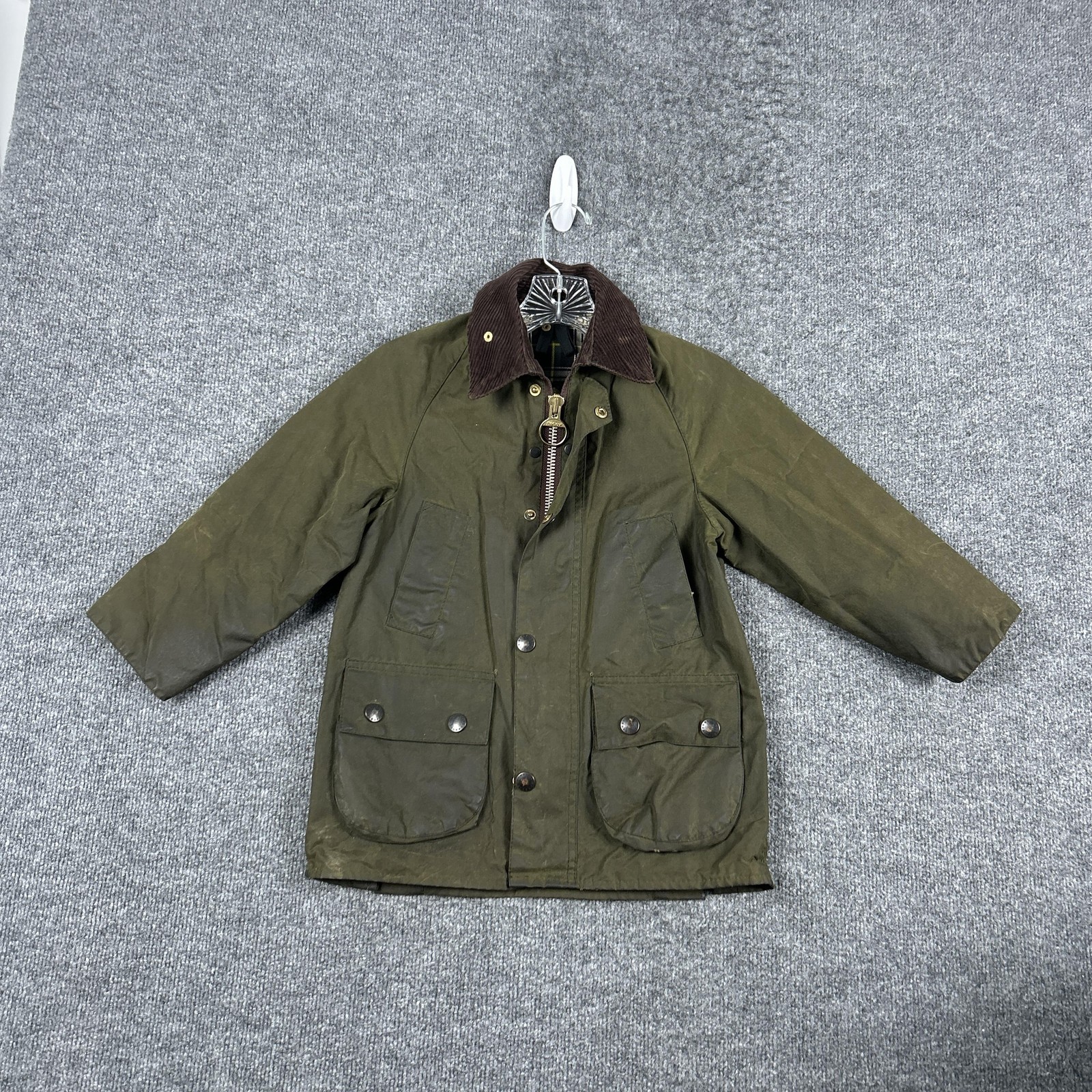 Barbour Bedale Jacket Kids Small Green Waxed Cotton Hunting Coat England