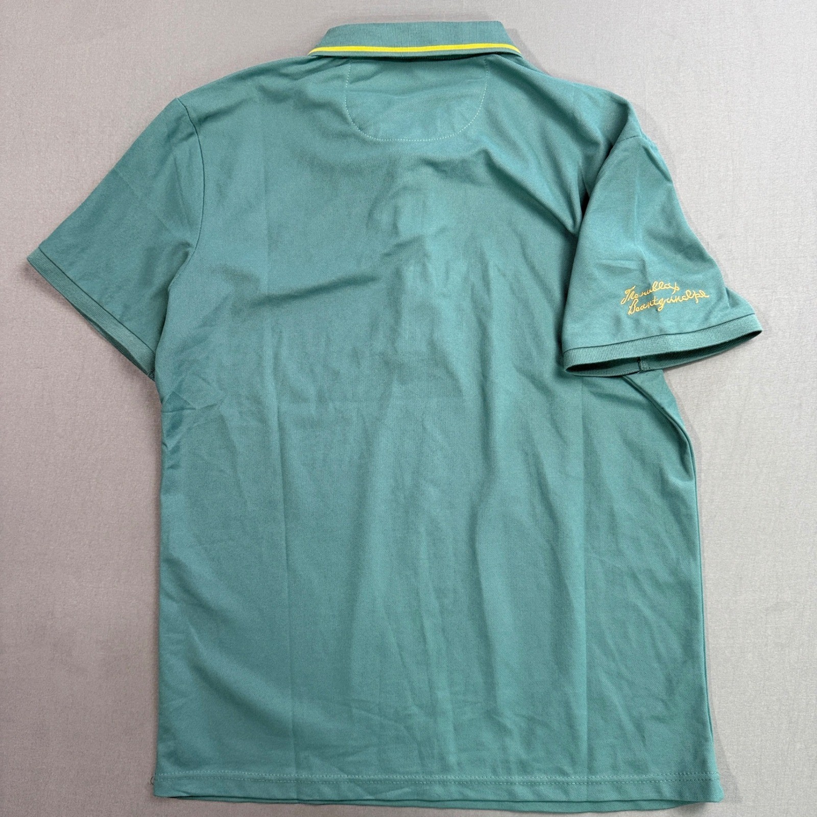 National Mearn Voguegood Polo Shirt Medium Embroidered Green Yellow