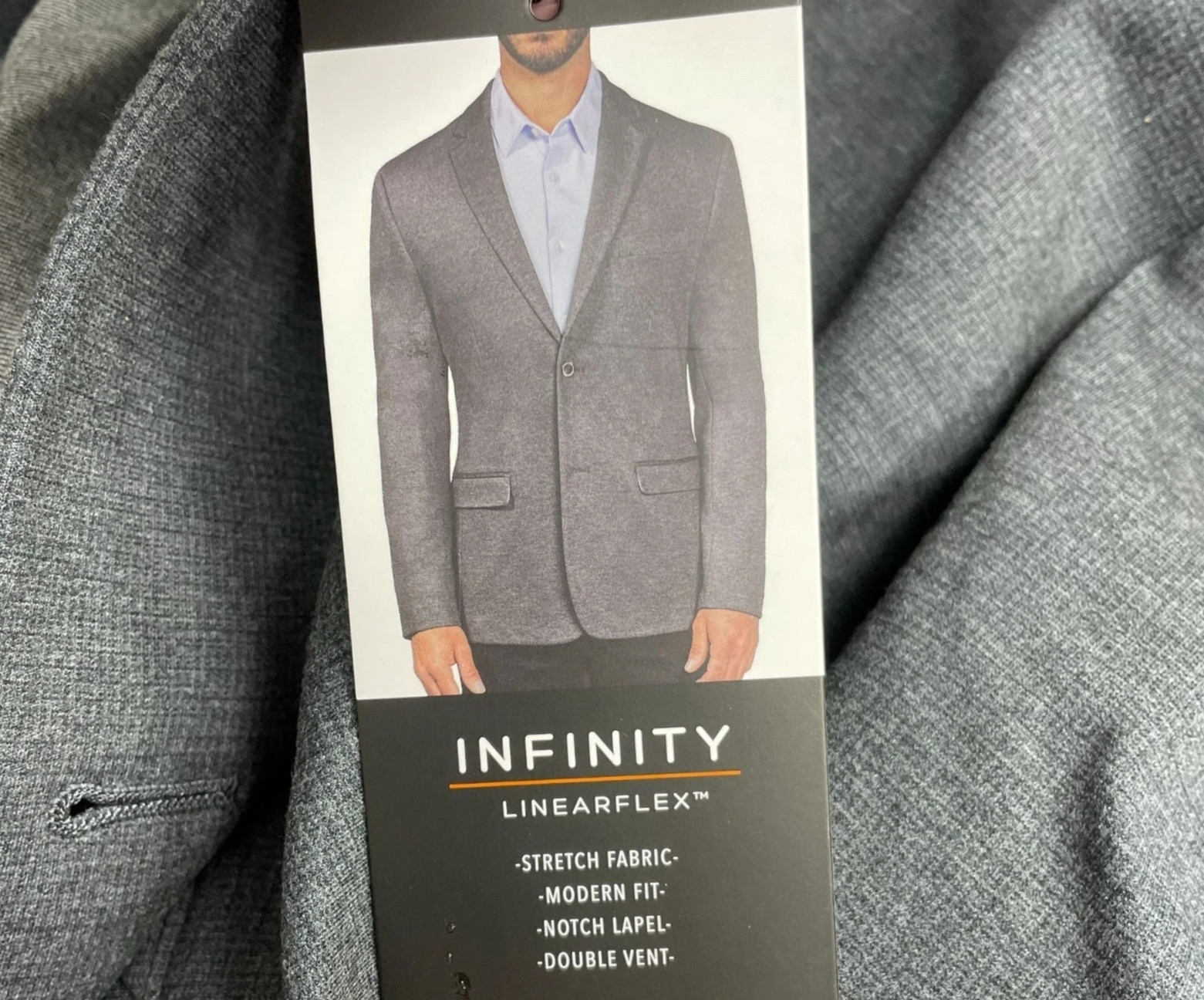 Infinity Linearflex Men’s Modern Fit Stretch Fabric Blazer Jacket, Gray, XL