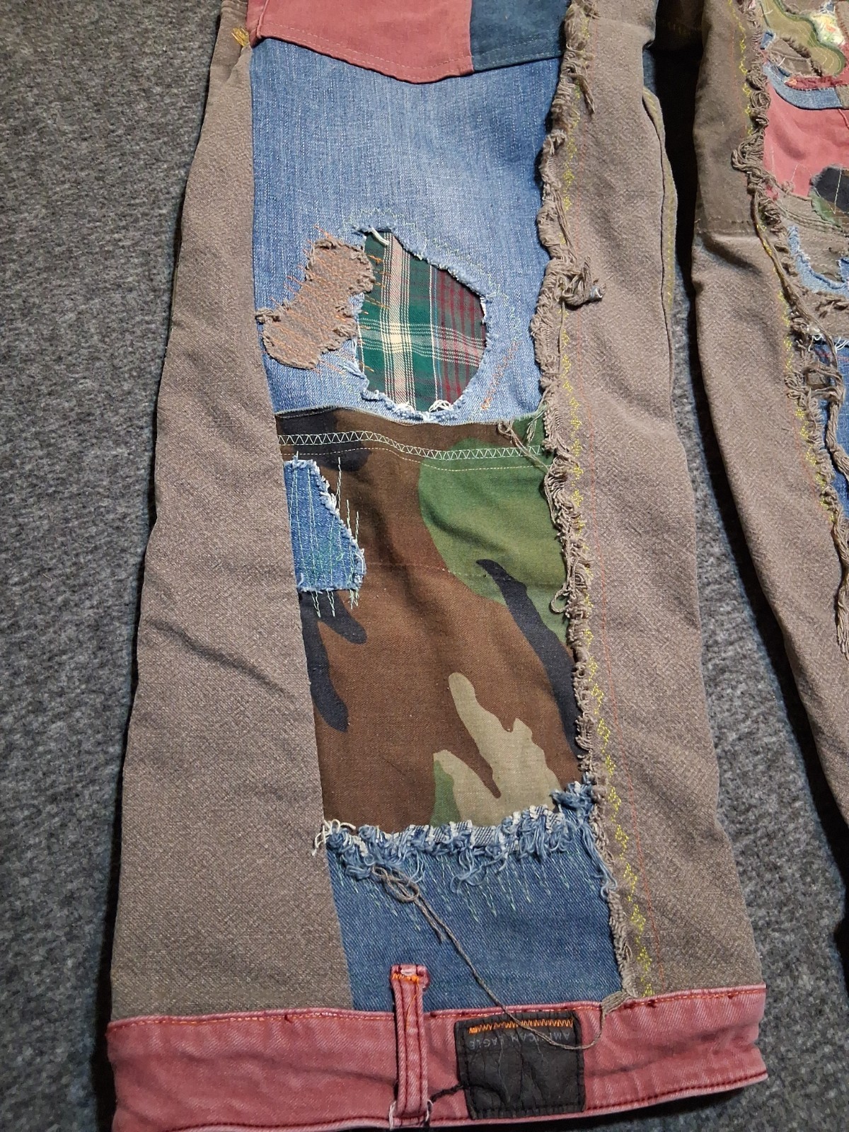 Handmade Patchwork Sz 32×28 Jeans StreetWear Distressed Carpenter Dopamine Camo