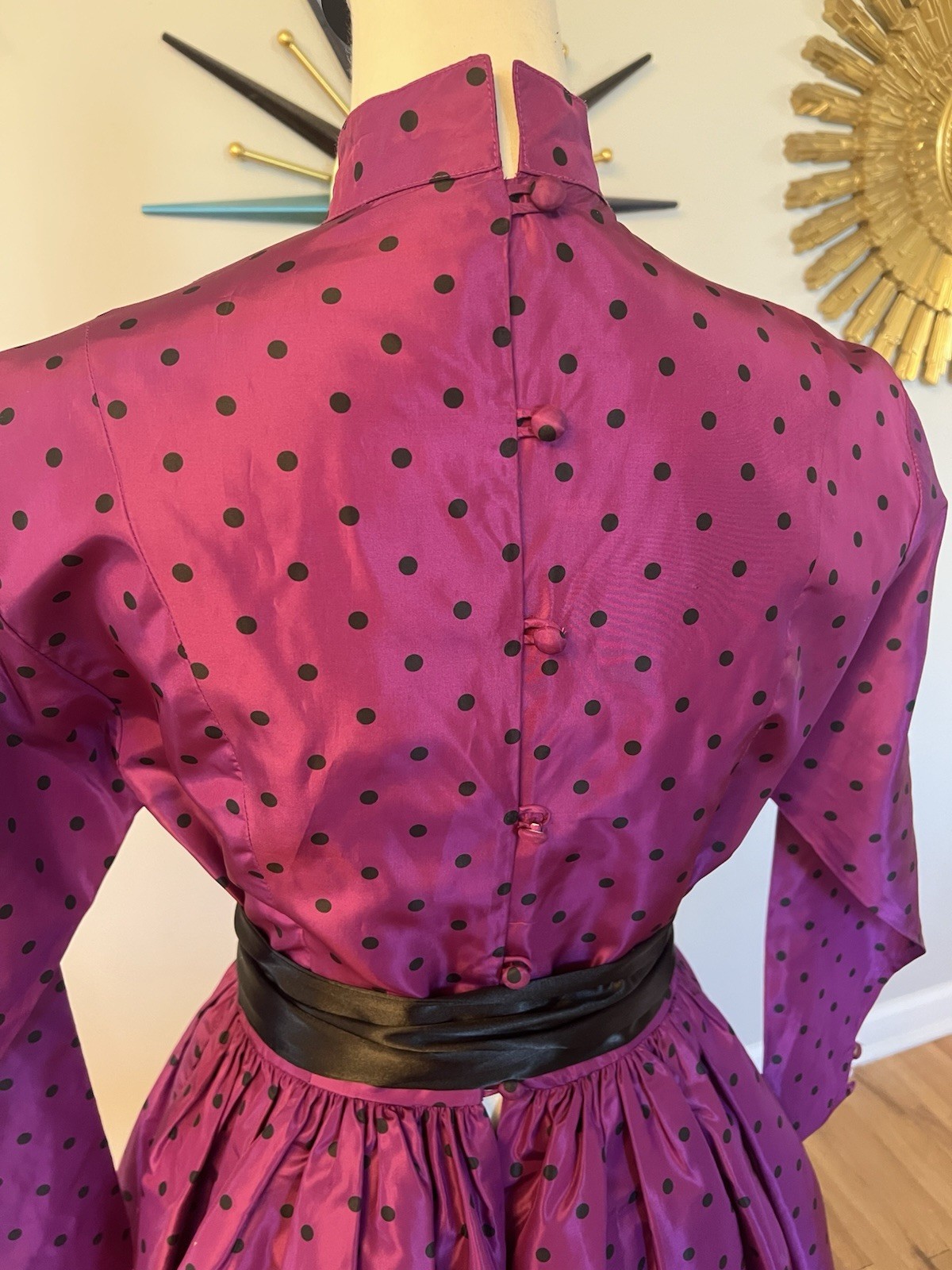 VTG 80s Willi Smith WilliWear 6 Taffeta Dress Purple Black Polkadots Pouf Skirt