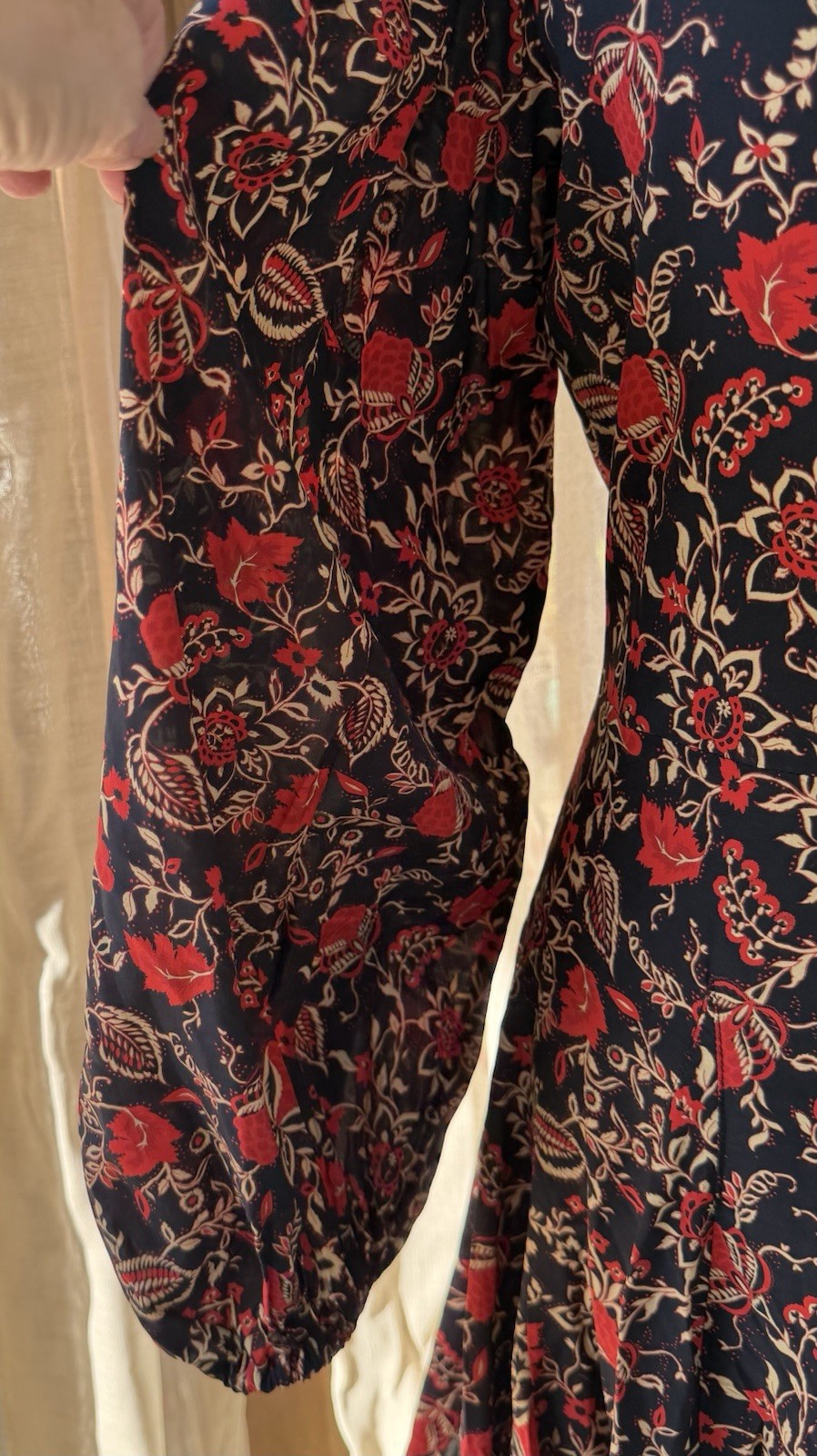 NWT RHODE Caro Black Red Cream Floral Fit & Flare Wrap Dress Long Puff Sleeve S