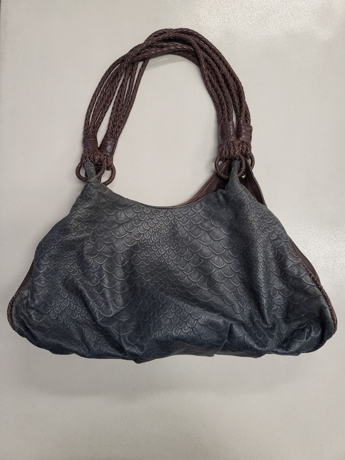 The Divine Tribe NYC Large Gray/ Brown Reptile Embossed Leather Tote Purse
