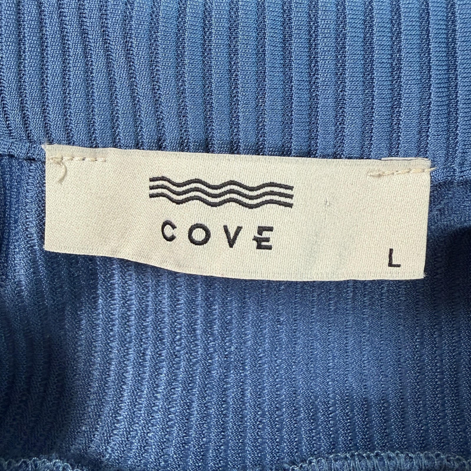 Cove Mens Ribbed Textured Button Front Shirt Sz L Blue Stretch Coastal Resort
