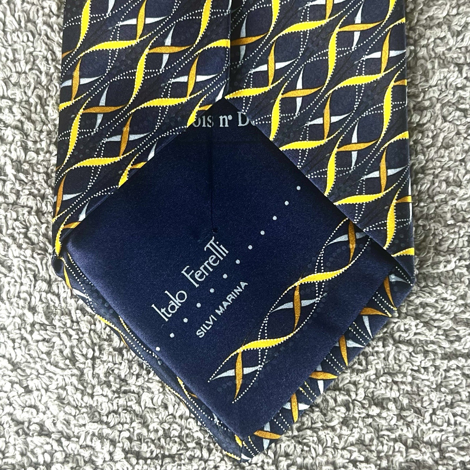 Italo Ferretti Italy Maus & Hoffman Navy, Blue, Gold, Copper Silk Tie 64” Long