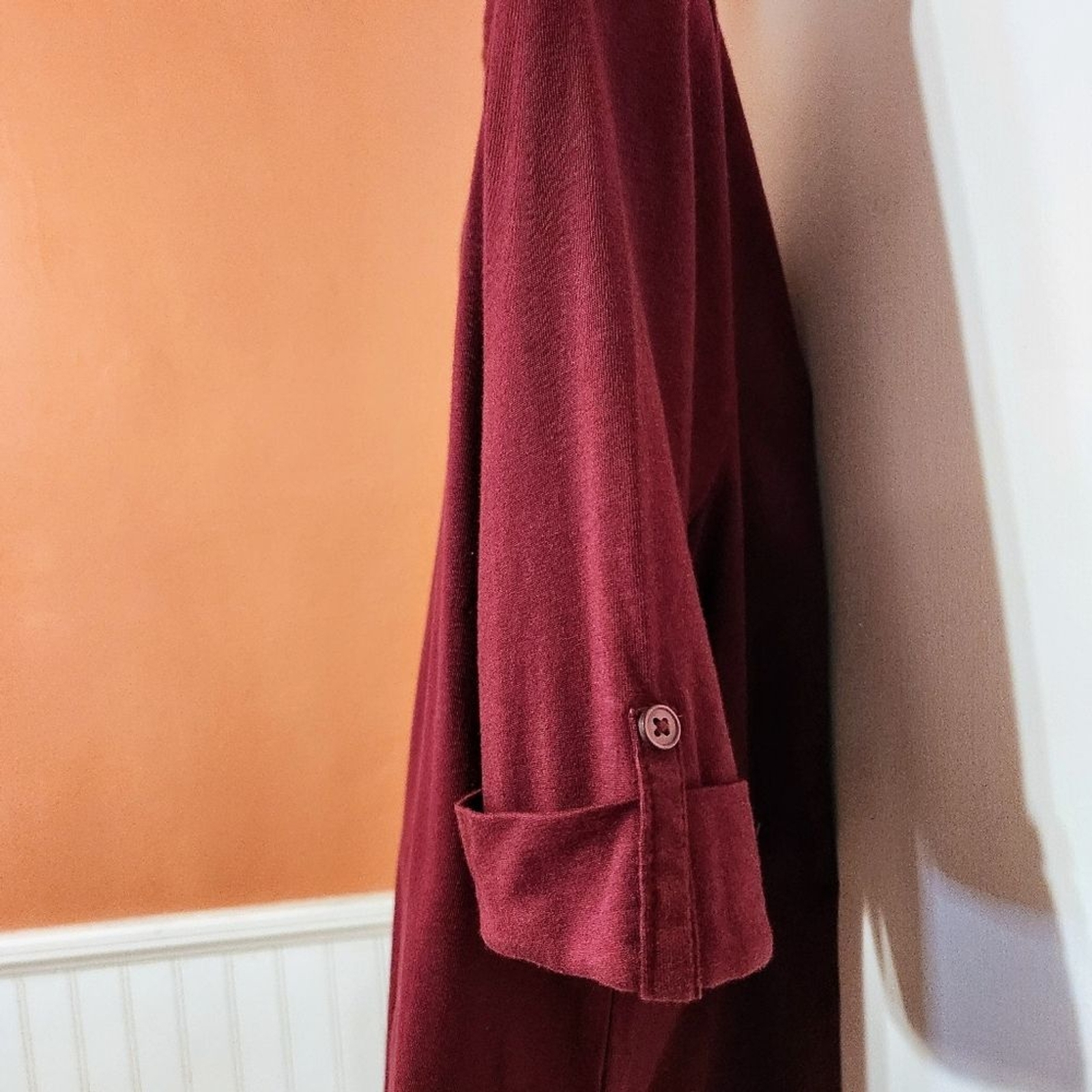 Karen Scott NEW Button Front Button Tab Sleeve Knit Essential Top Burgundy Sm