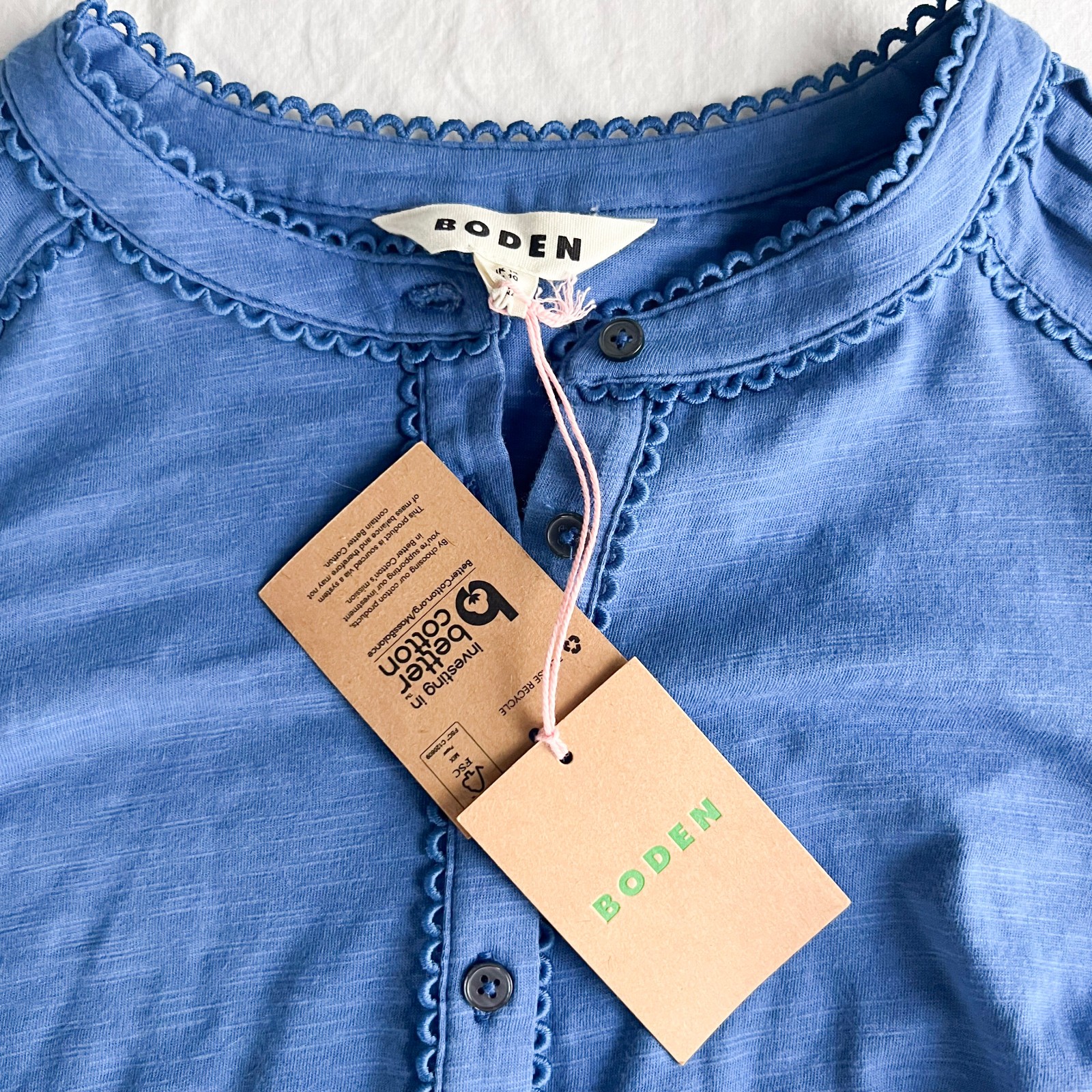 NWT Boden Top Blouse Size 10 Blue Henrietta Pintuck Henley Cottagecore Cotton