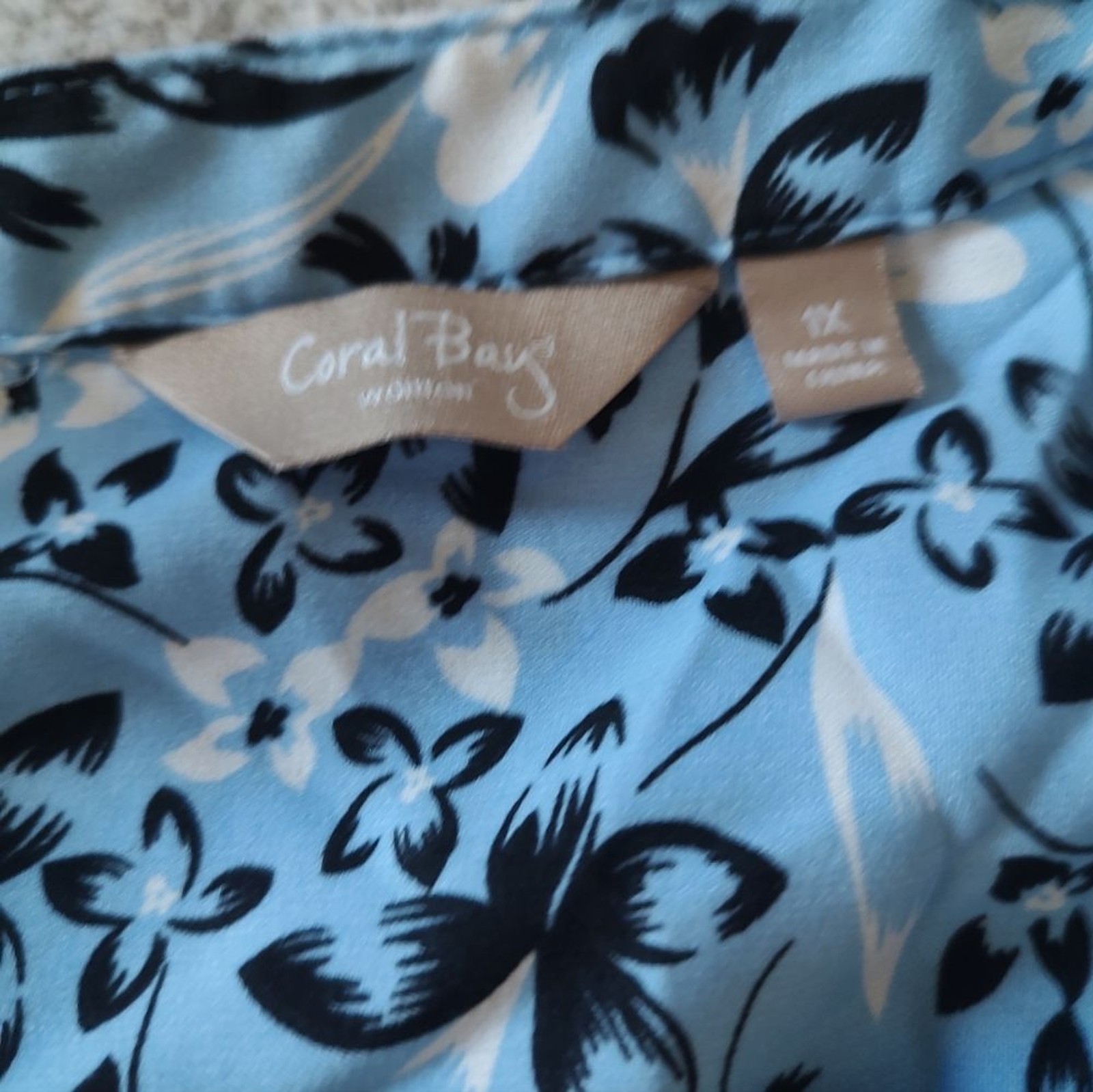 Coral Bay Blue Black Floral Top 1X Button Down