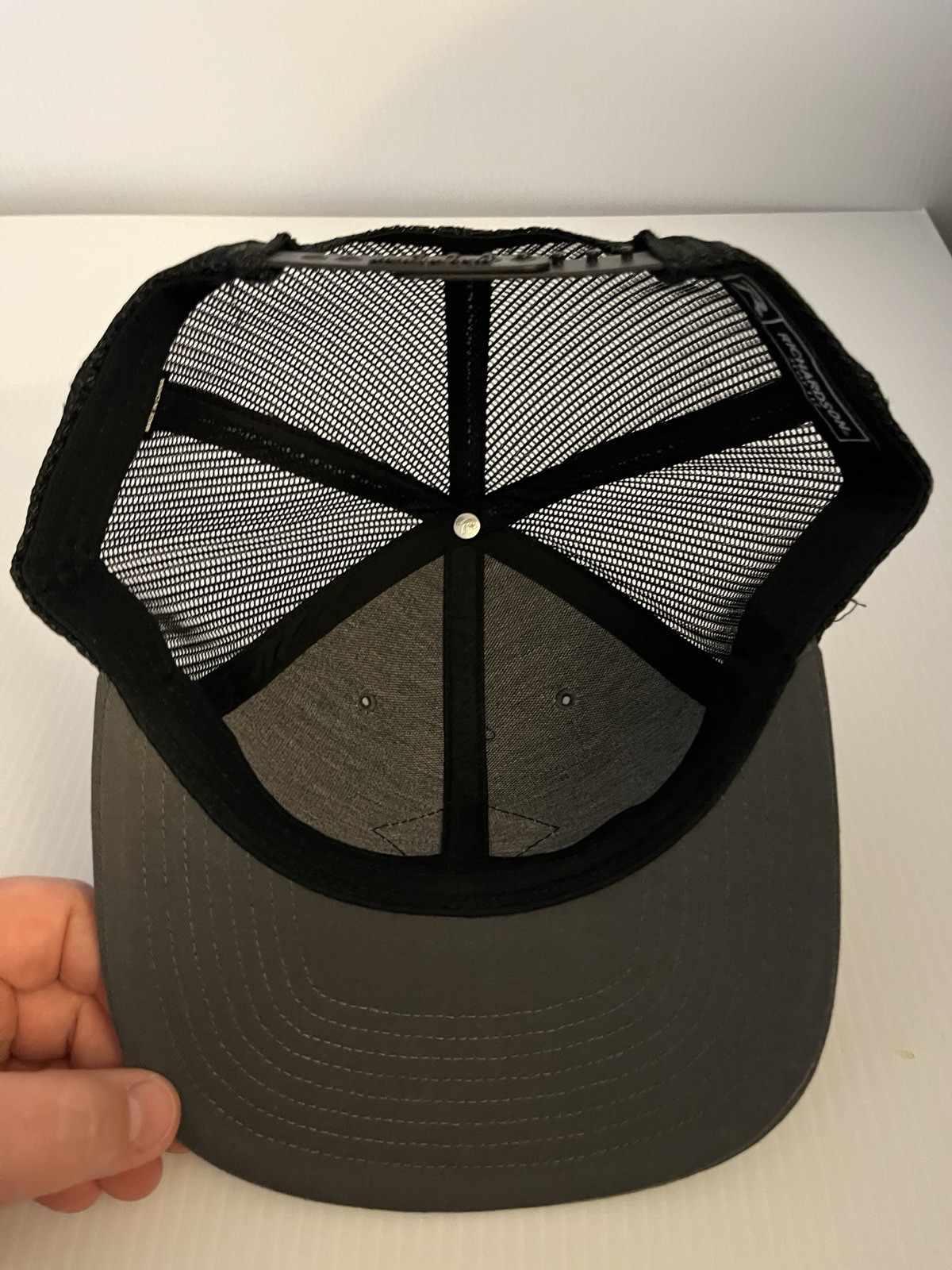 Gore-Tex Hat Cap Mesh Snap Back Mens Grey Black Richardson Trucker Leather Patch