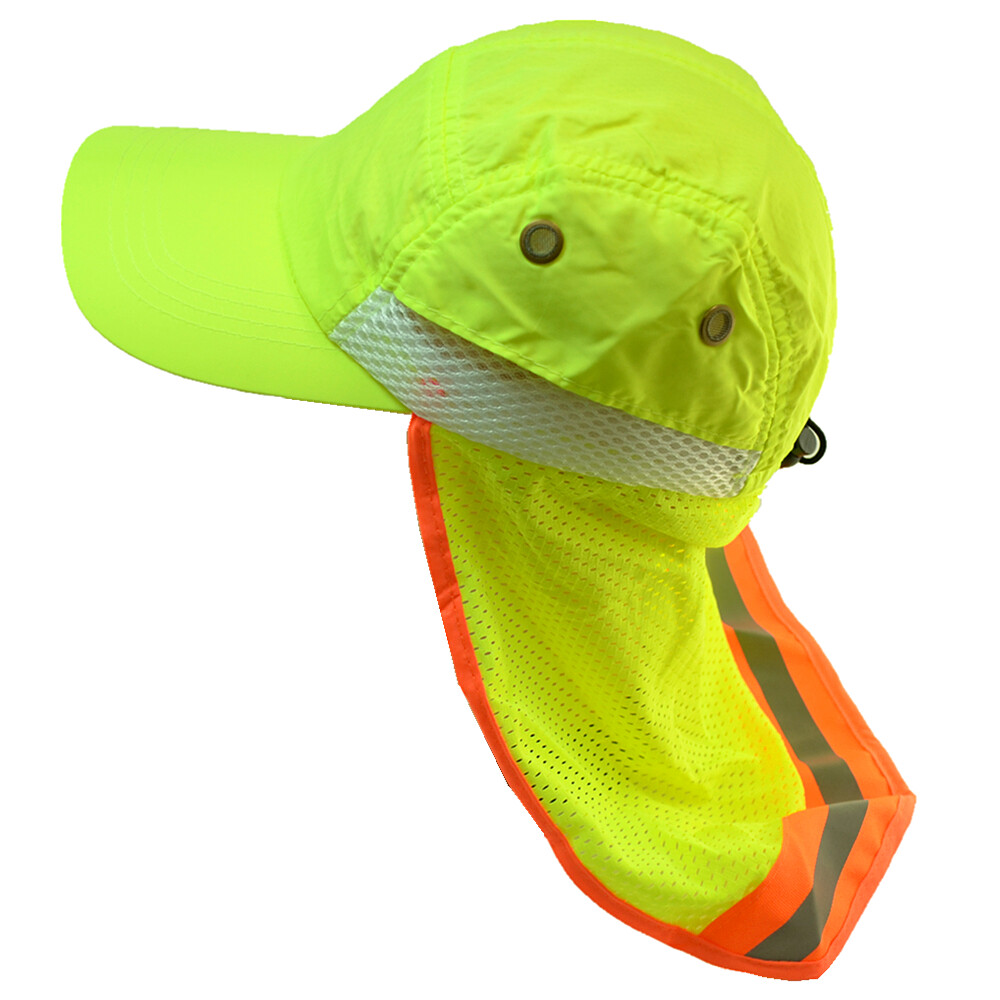 High Visibility Neck Flap Safety Reflective Baseball Neon Green Hat Bump Cap LOT