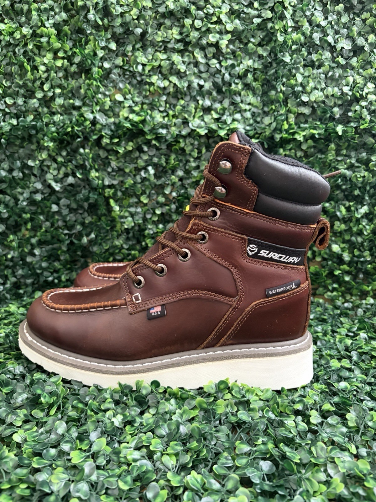 SUREWAY Waterproof Soft Toe Red/Wine Leather Work Boots 619-WP Mens Size 8.5