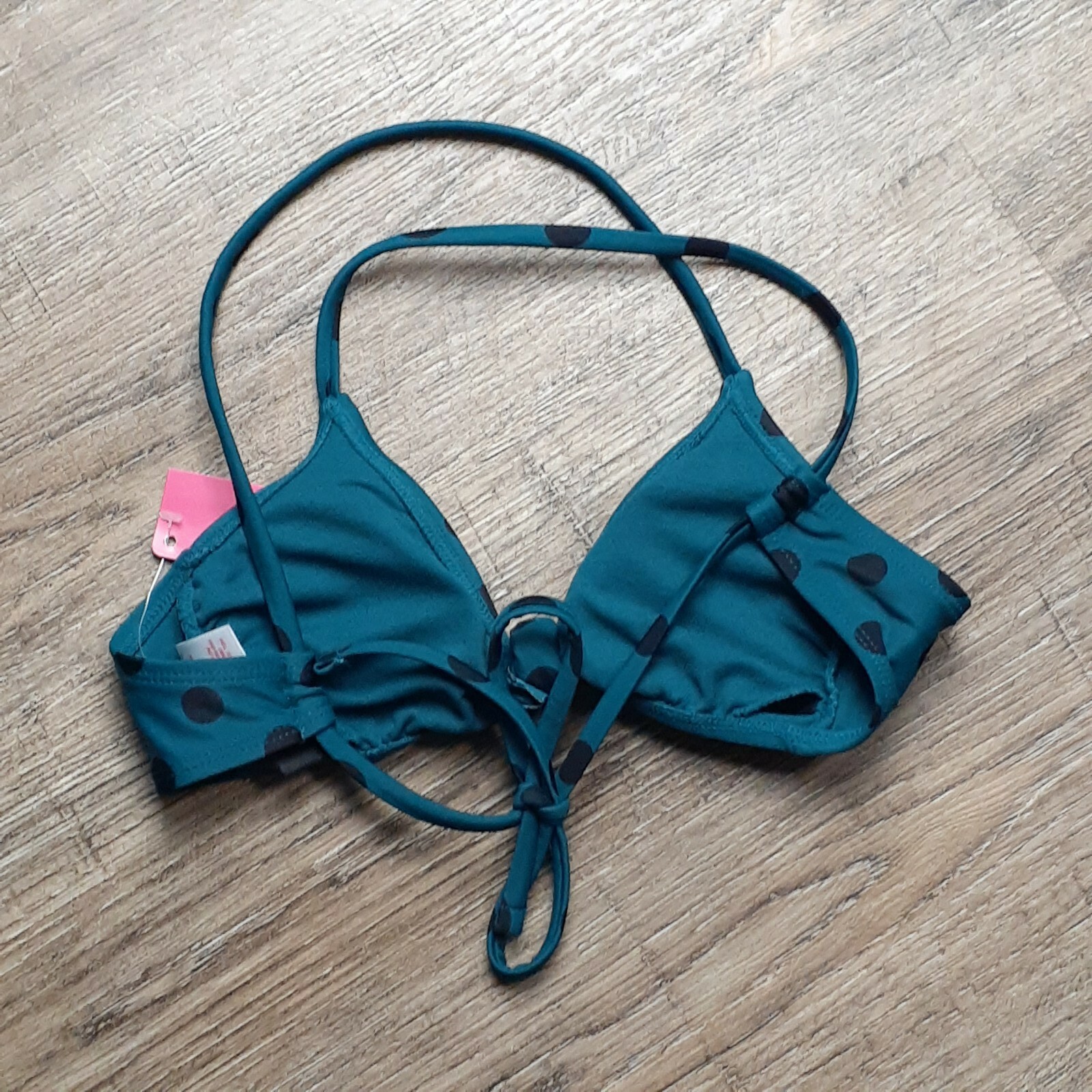 Xhilaration NWT Halter Swimsuit Bikini Top ~ Sz XS ~ Dark Teal ~ Black Dots