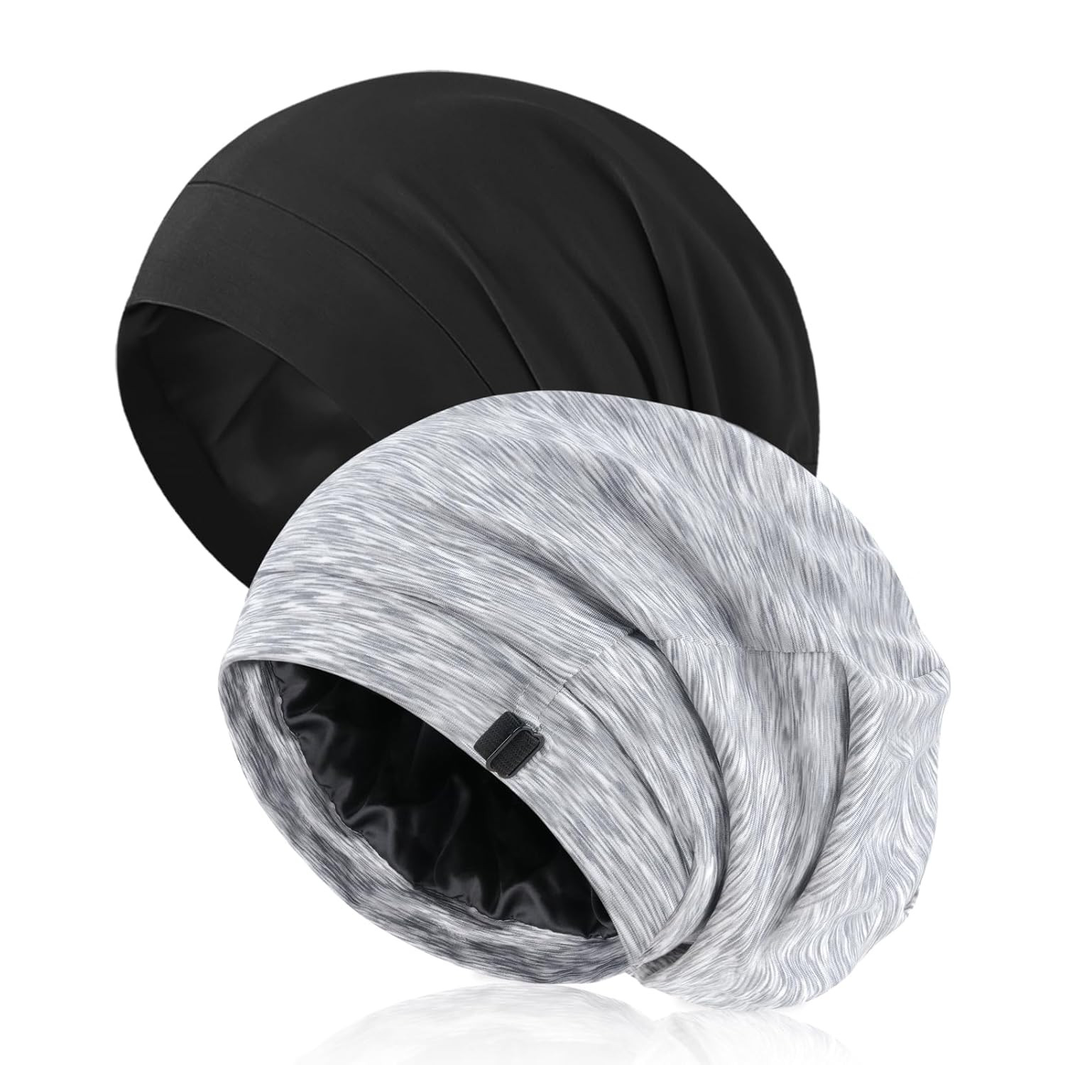 2 Pack Silk Satin Hair Bonnet for Men, Adjustable Stay-On Sleep Cap Beanie for C